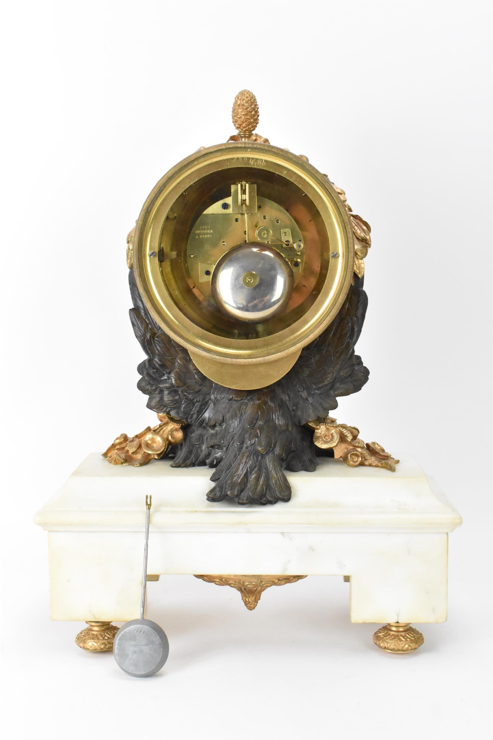 A 19th century French Marble, Bronze and Ormolu Mounted Empire Clock by Deniere of Paris, with large - Bild 6 aus 7