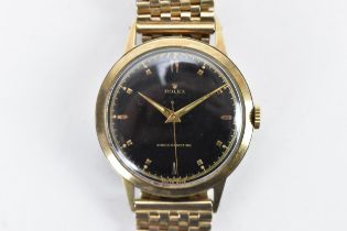 A Rolex, manual wind, gents, 9ct gold wristwatch, circa 1937, having a black dial, centre seconds,