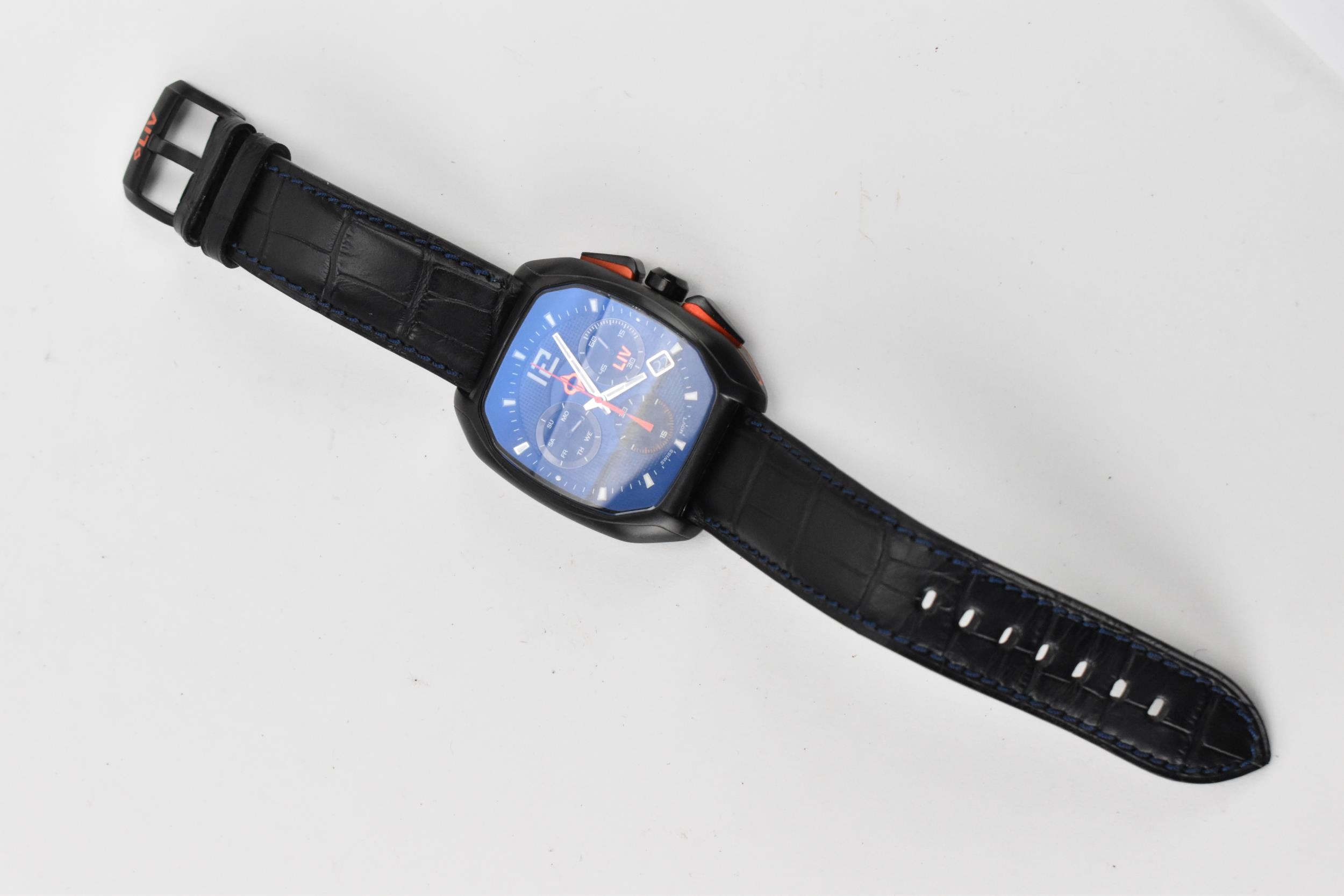 An Liv Rebel, chronograph, limited edition, quartz, gents, stainless steel wristwatch, having a blue - Image 3 of 4
