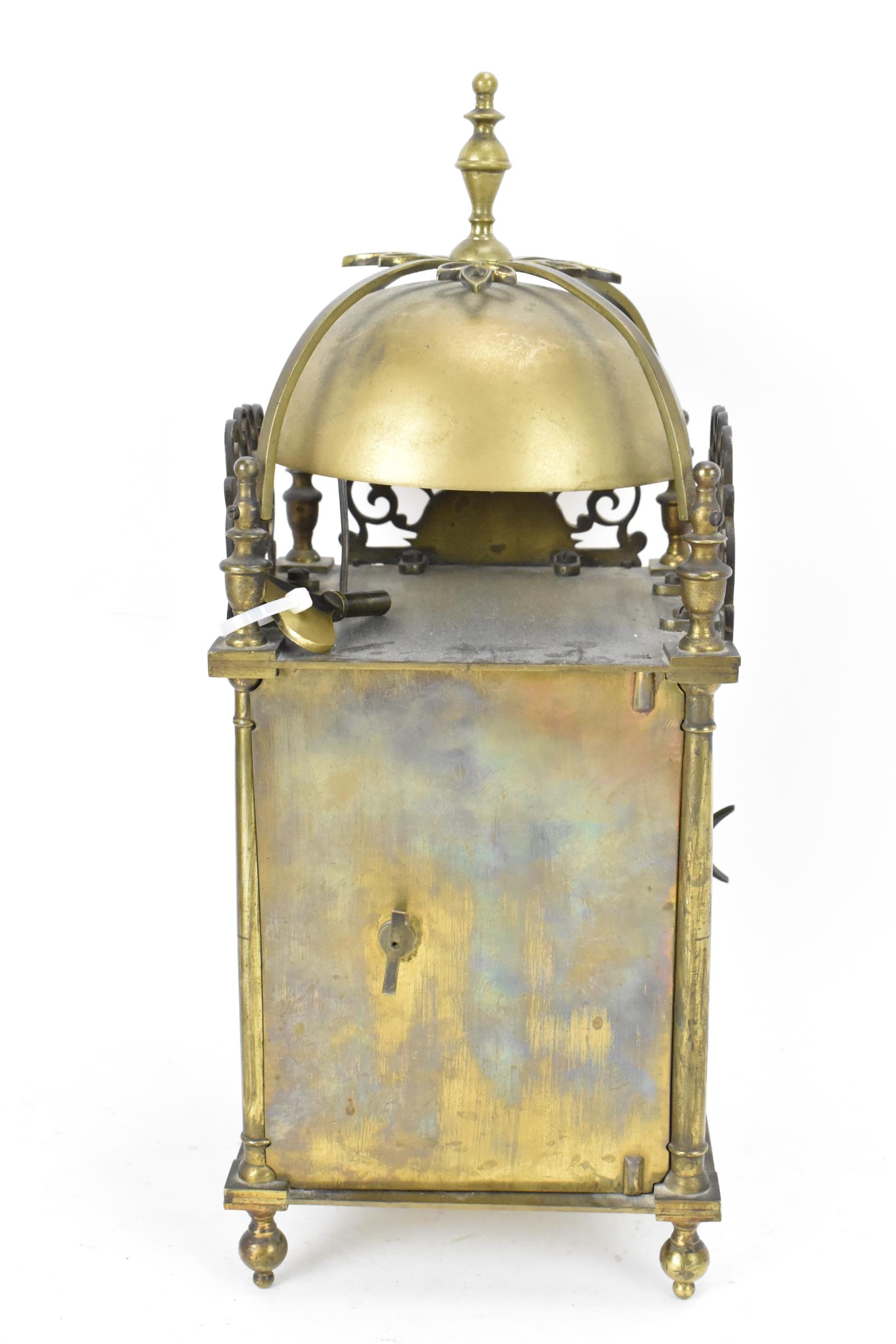 A circa 1900 Mappin & Webb lantern clock, in the 17th century style, the brass case having a - Image 3 of 5