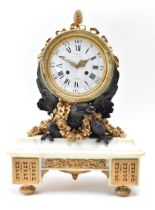 A 19th century French Marble, Bronze and Ormolu Mounted Empire Clock by Deniere of Paris, with large