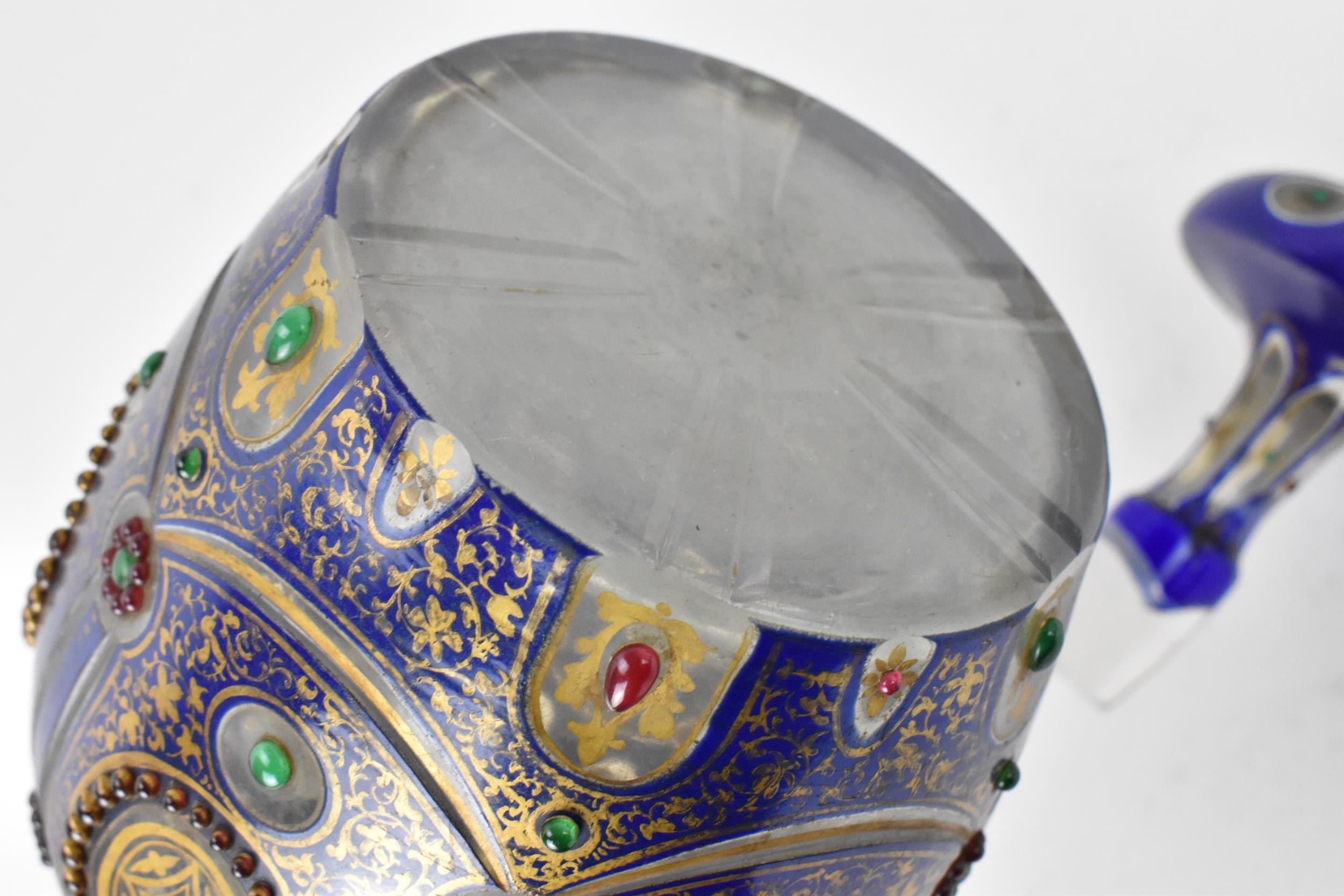 A large 19th century bohemian flash overlay and jewelled cut glass decanter, in cobalt blue - Image 5 of 6