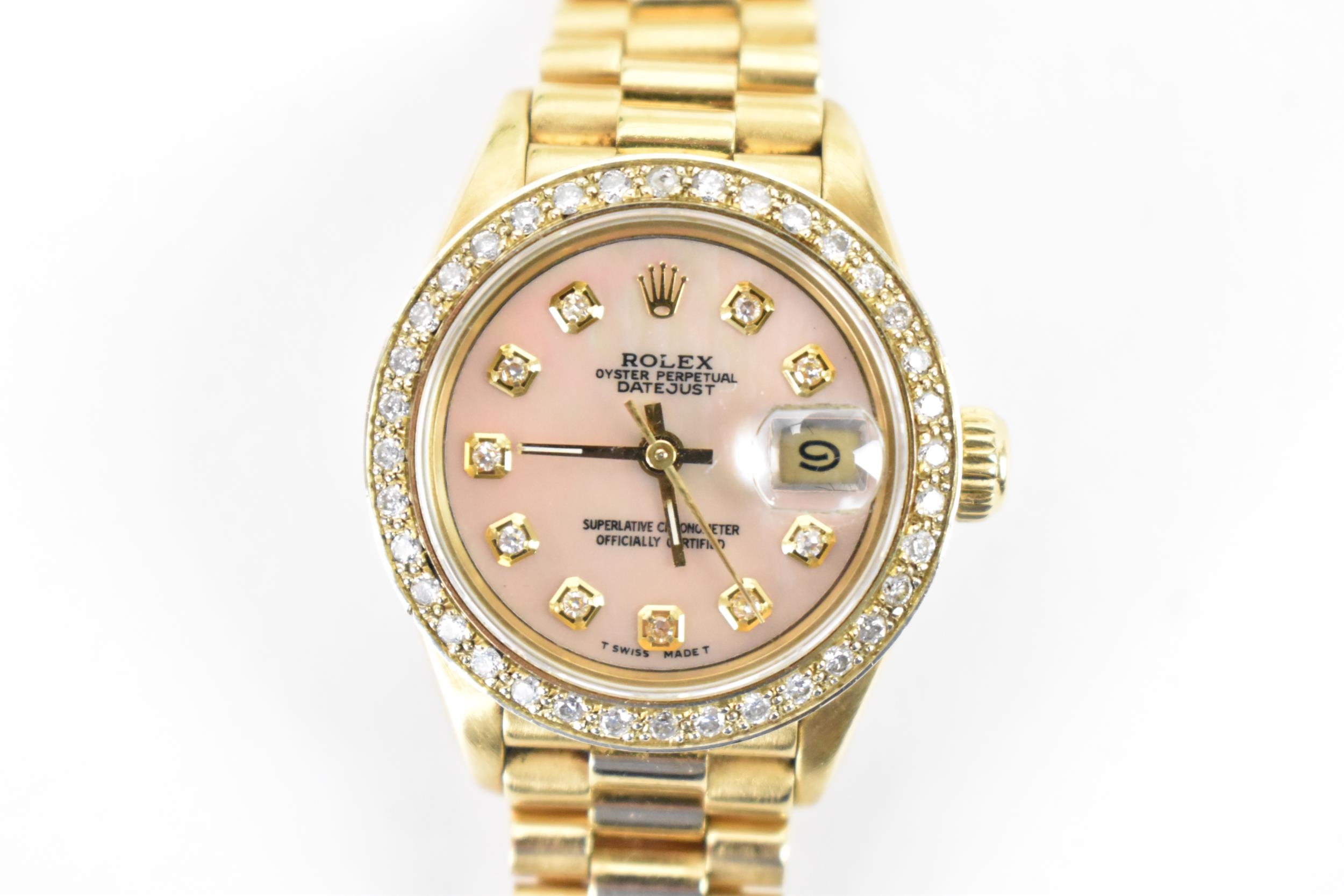 A Rolex Pearlmaster Datejust, automatic, ladies, 18ct gold wristwatch, having a mother of pearl