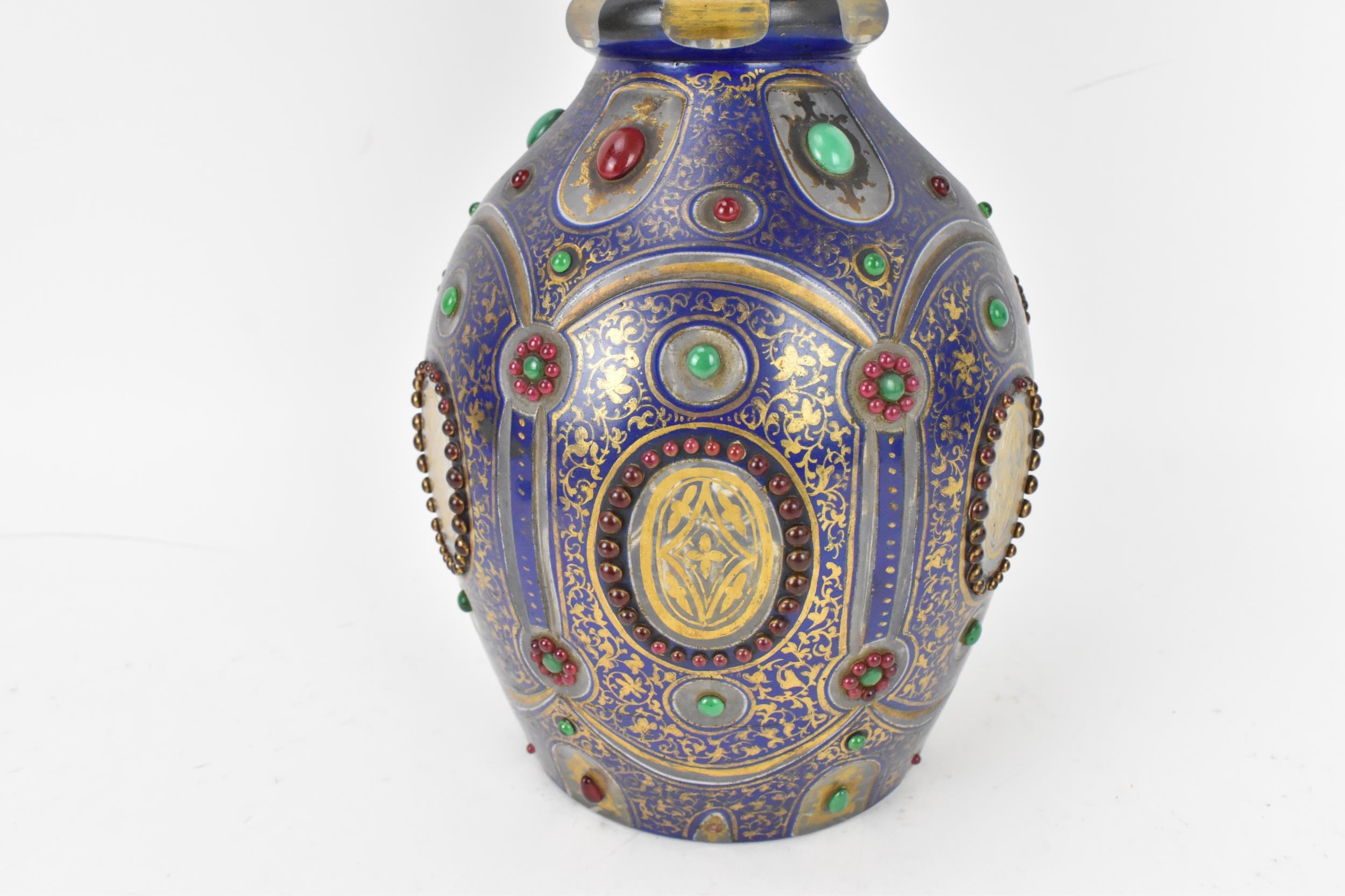 A large 19th century bohemian flash overlay and jewelled cut glass decanter, in cobalt blue - Image 2 of 6