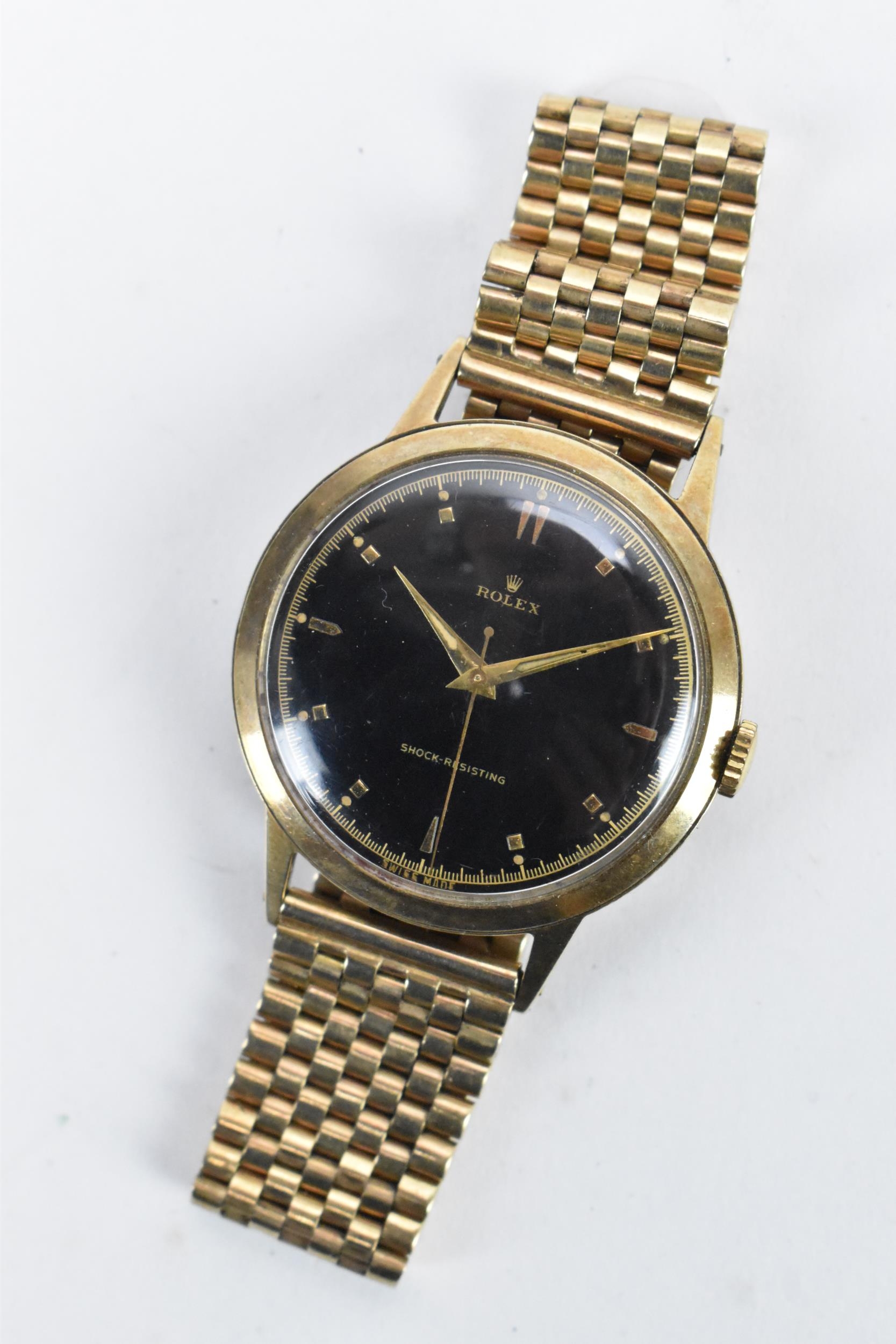 A Rolex, manual wind, gents, 9ct gold wristwatch, circa 1937, having a black dial, centre seconds, - Image 2 of 10