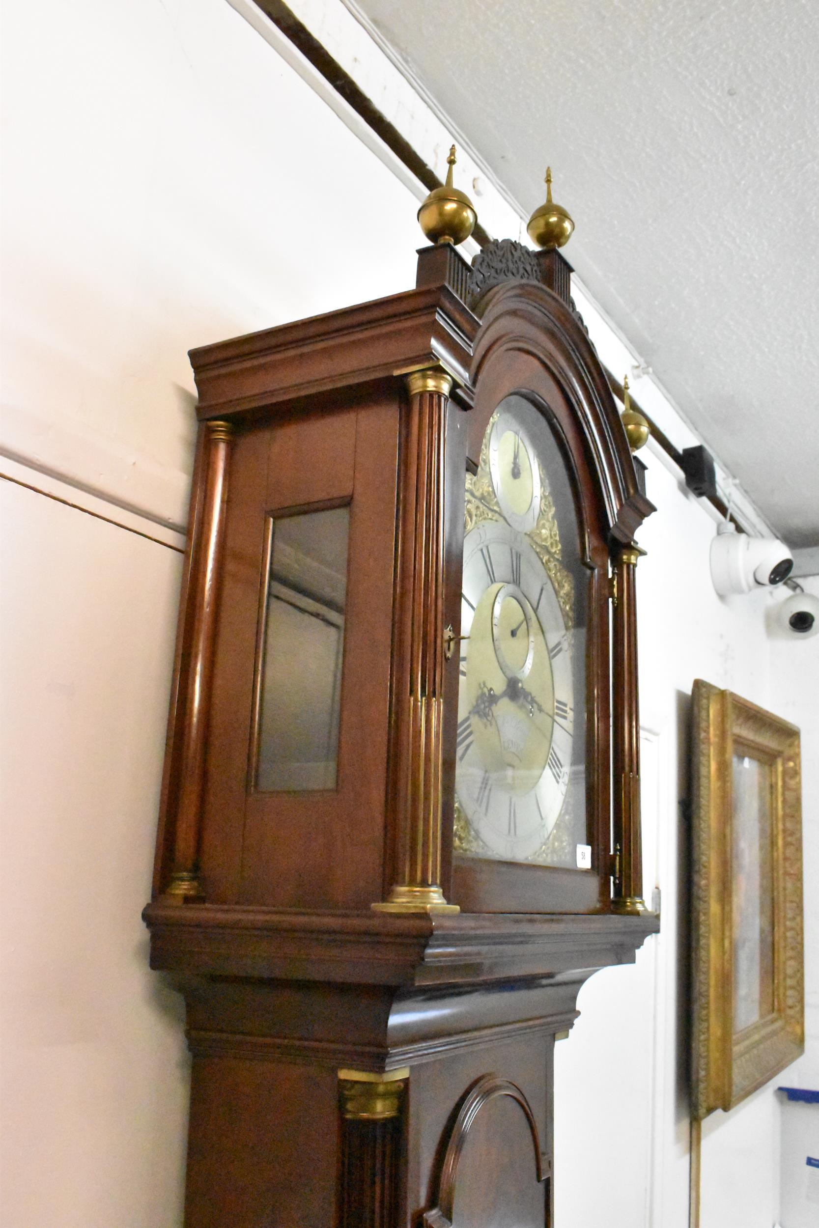 A George III mahogany longcase clock, the case having an arched top with three ball and spike - Image 8 of 9