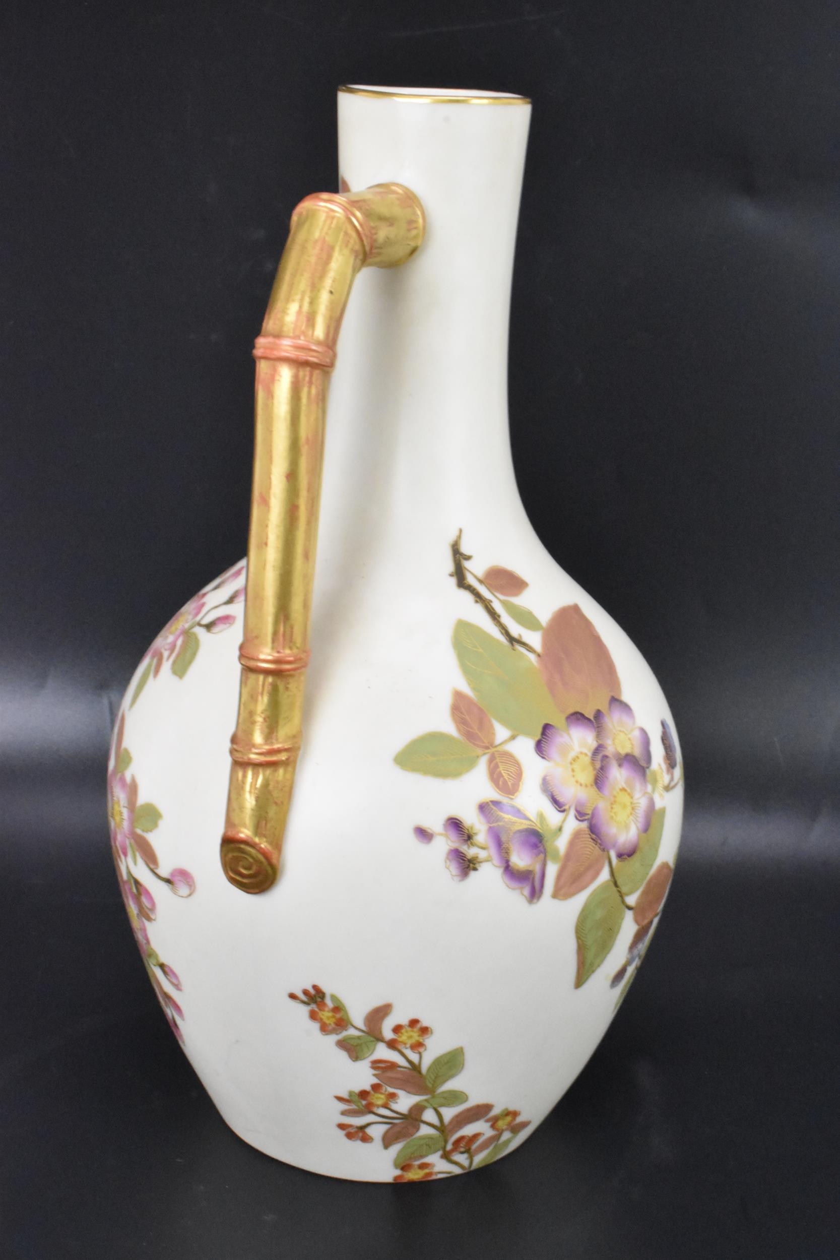 A late 19th century Royal Worcester blush ivory jug, date mark for 1888, shouldered form with bamboo - Image 4 of 5