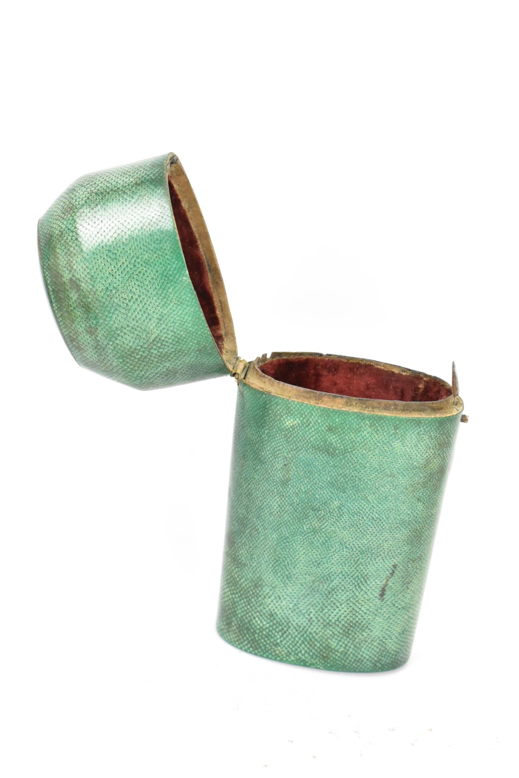 Four late 19th century shagreen items with hinged lids to include a pin cushion, two scent bottle - Image 2 of 5