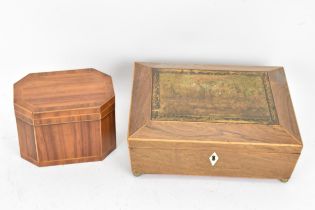 Two boxes to include a 19th century Tunbridge ware box, the hinged lid depicting Brighton Pavilion