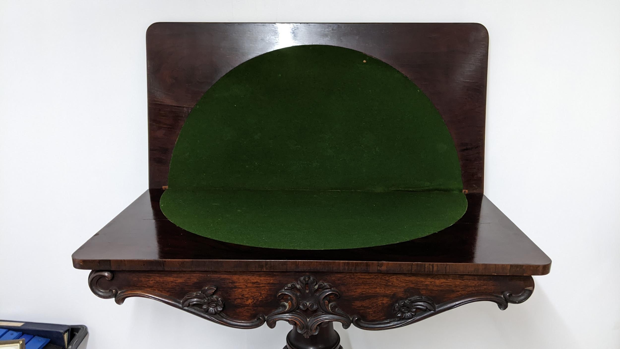 ***THIS LOT HAS BEEN WITHDRAWN***A Victorian rosewood fold over card table having a green baize - Image 5 of 5