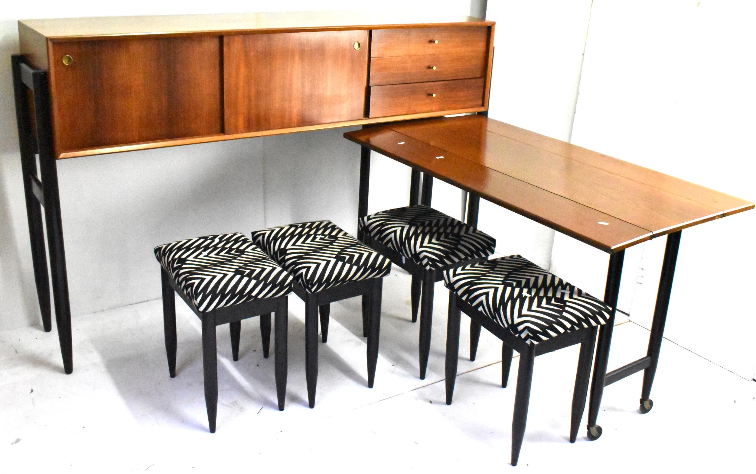 A 1960s White & Newton rare combo teak unit designed by Arthur Edwards, consisting of a sideboard