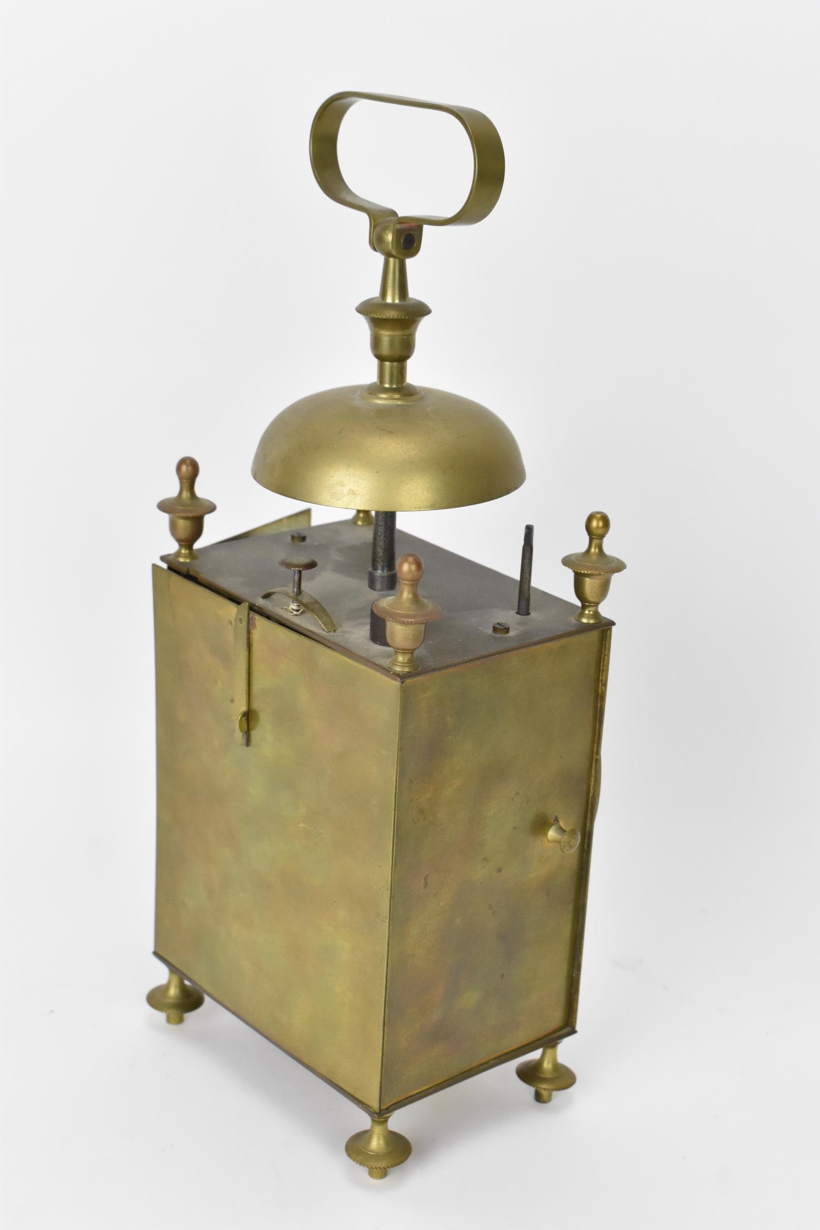 An early 19th century French capucine travel alarm clock, having a 3.5 inch white enamel dial with - Image 3 of 7