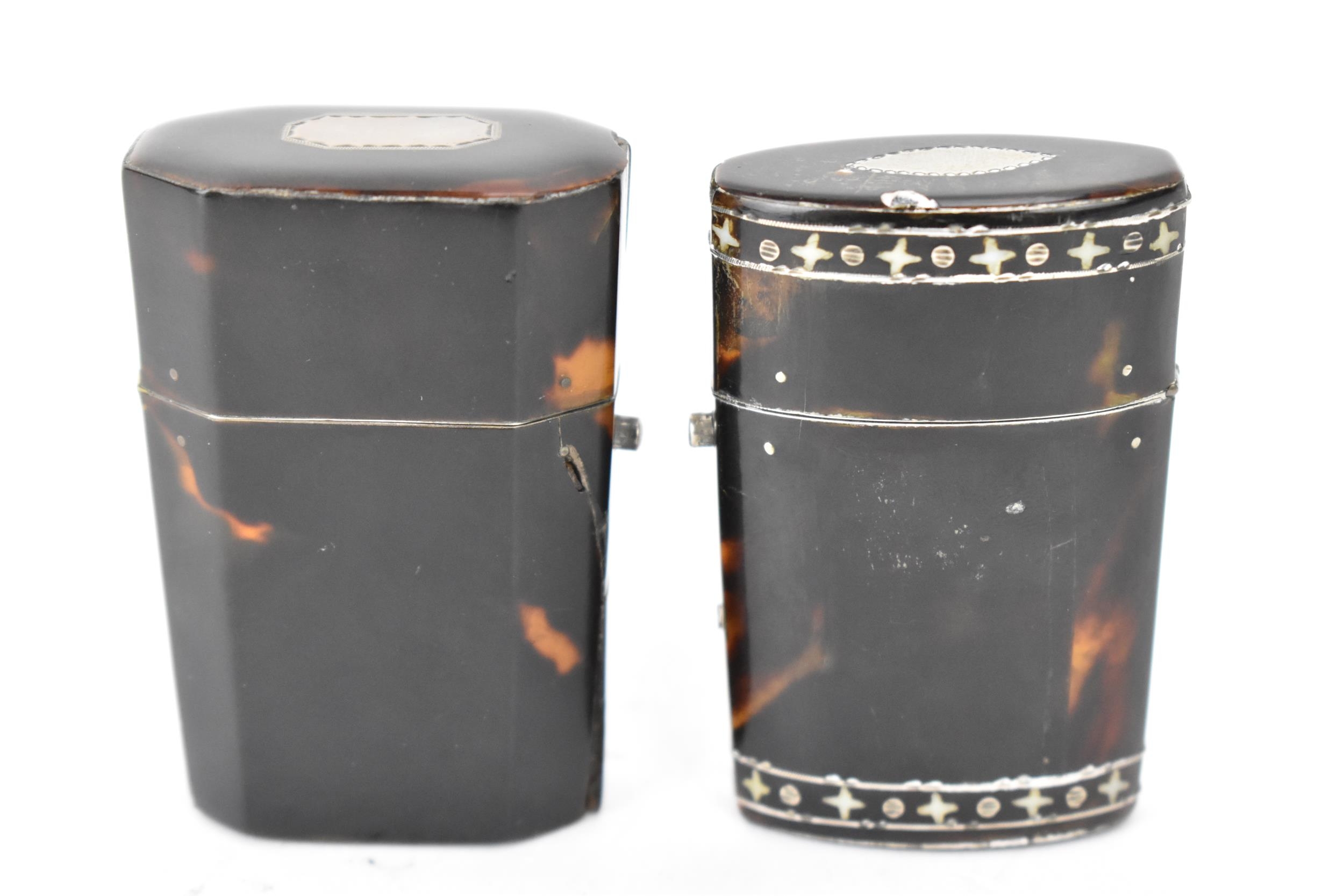 Two 19th century tortoiseshell scent bottles to include one of oval shape with pique work decoration