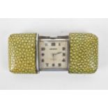 A Movado Chronometre Ermeto Art Deco silver and shagreen travelling purse watch, having a square