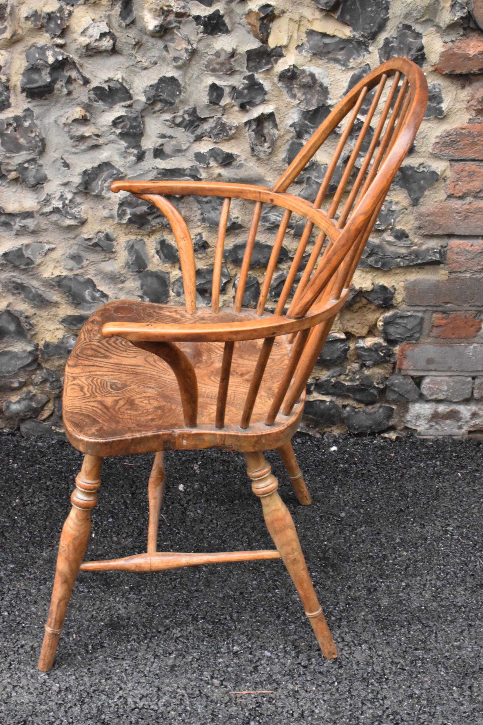 A pair of 19th century elm and ash Windsor carver dining chairs, having spindle hoop shaped backs, - Image 3 of 11