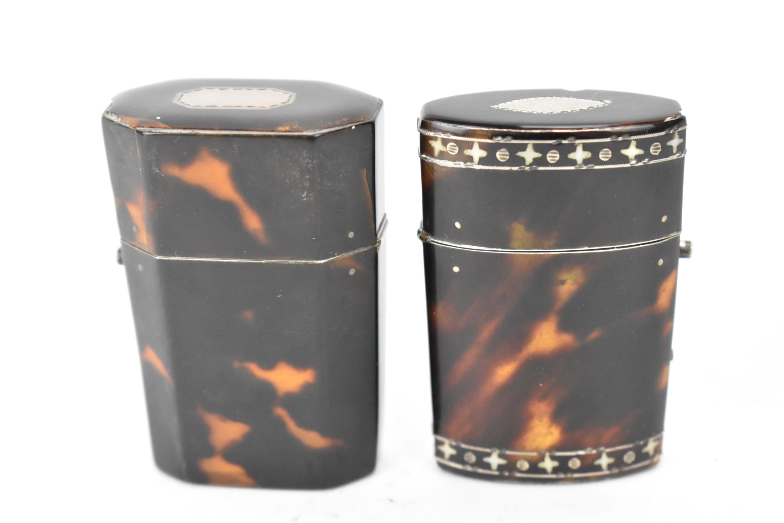 Two 19th century tortoiseshell scent bottles to include one of oval shape with pique work decoration - Image 2 of 5