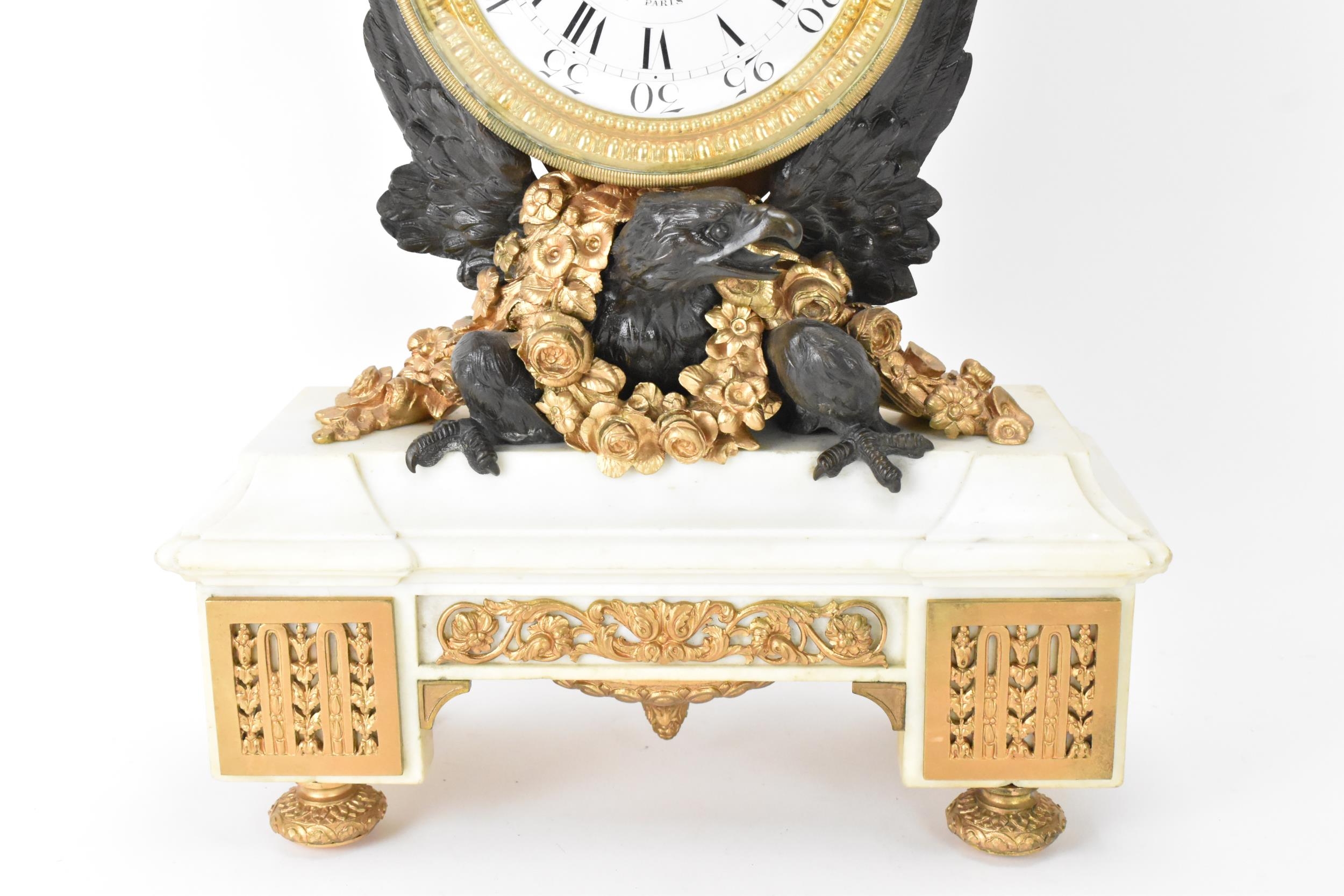 A 19th century French Marble, Bronze and Ormolu Mounted Empire Clock by Deniere of Paris, with large - Image 3 of 7
