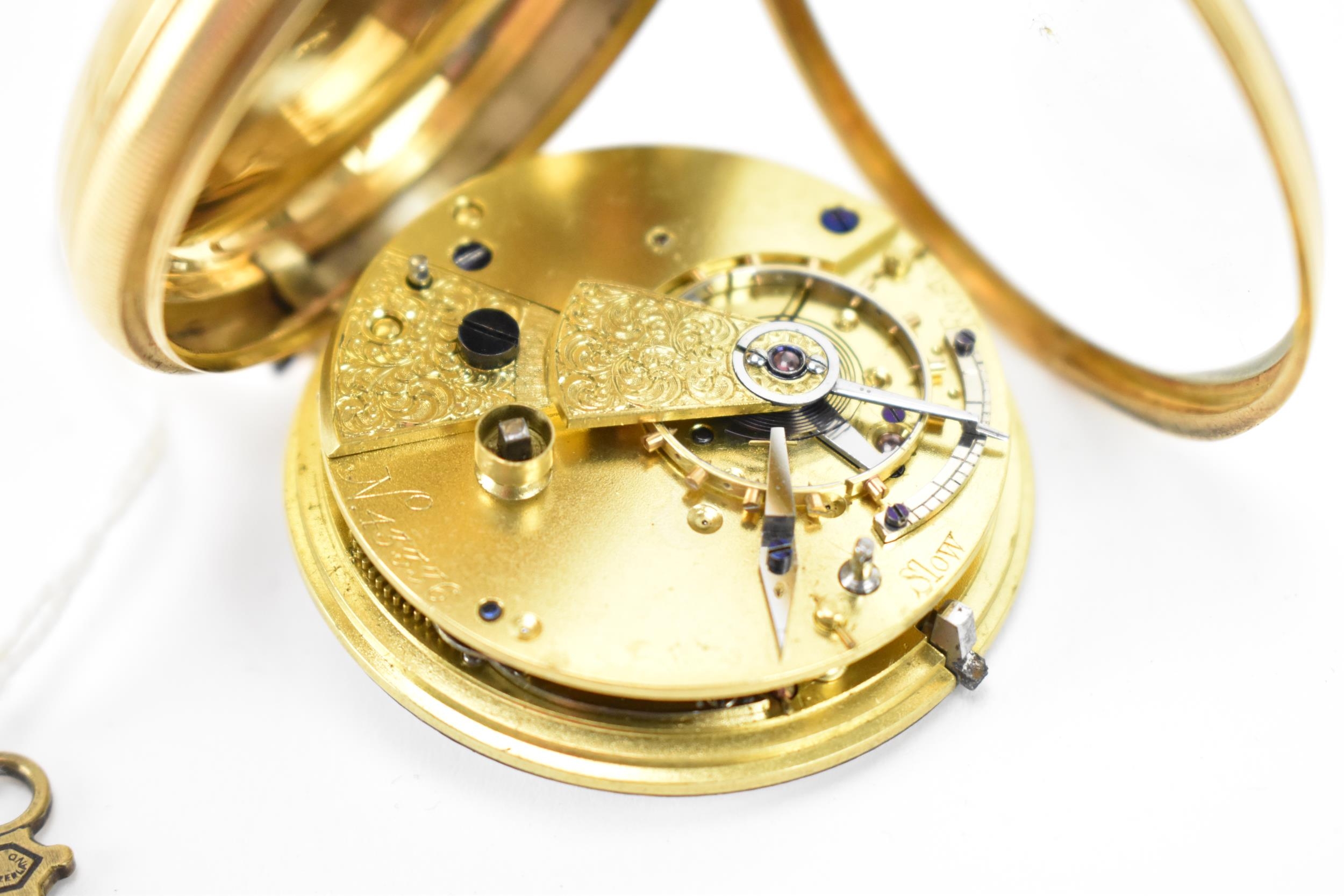 An early 20th century, 18ct gold, open faced pocket watch, the white enamel dial having Roman - Image 5 of 5