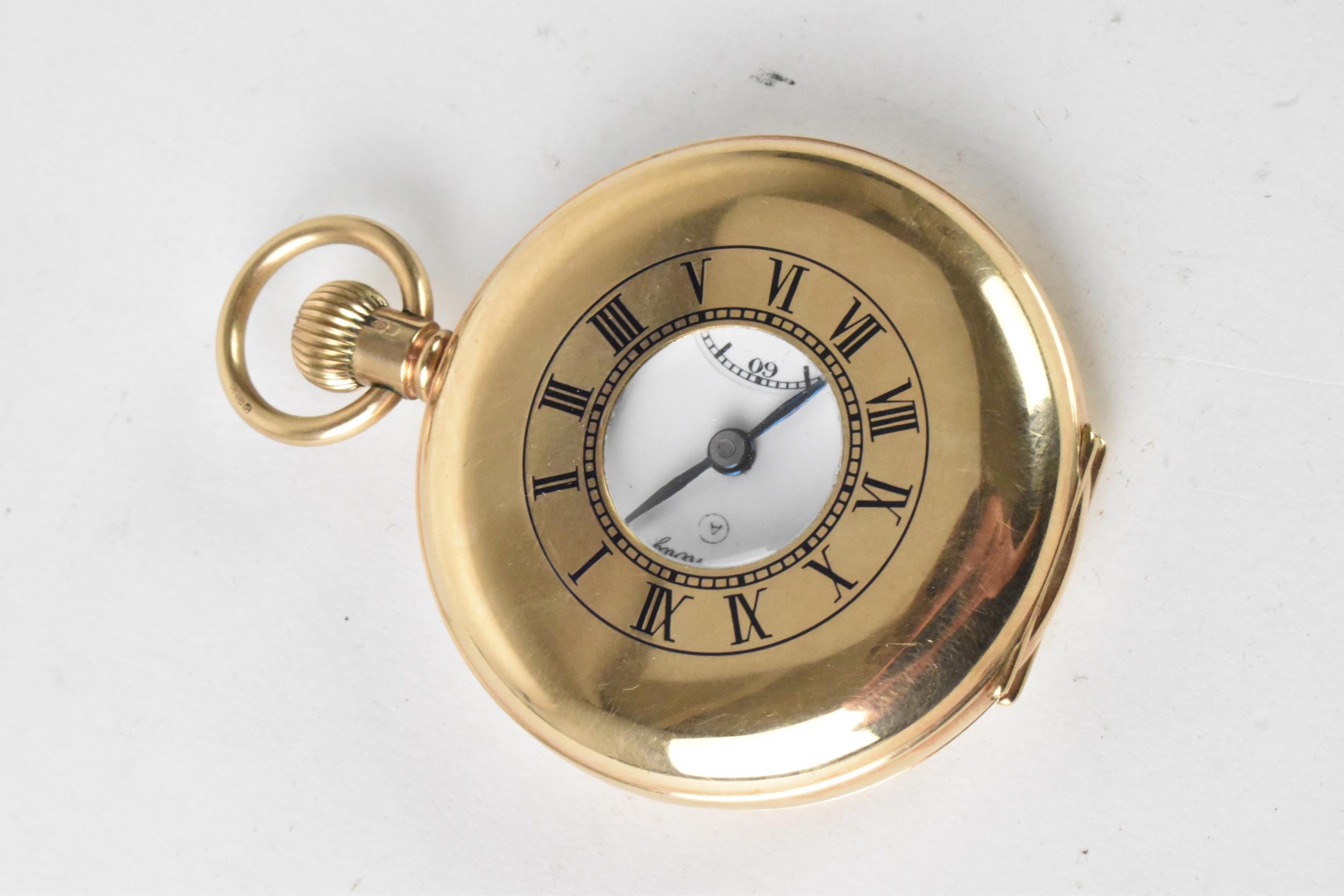 An early 20th century Record Dreadnought, 9ct gold, open faced pocket watch, the white enamel dial - Image 2 of 6