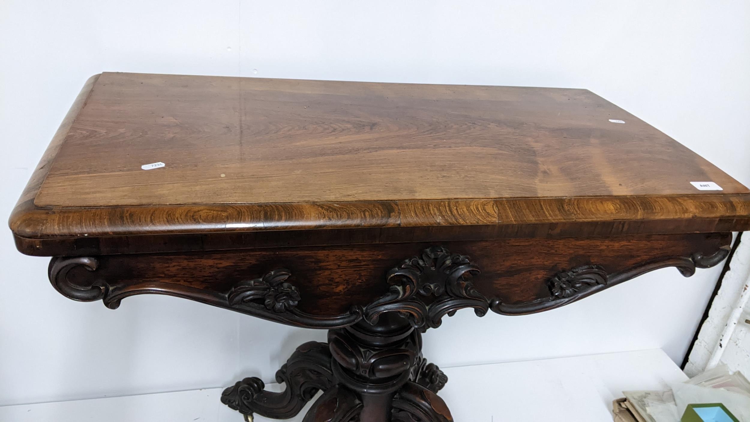 ***THIS LOT HAS BEEN WITHDRAWN***A Victorian rosewood fold over card table having a green baize - Image 3 of 5