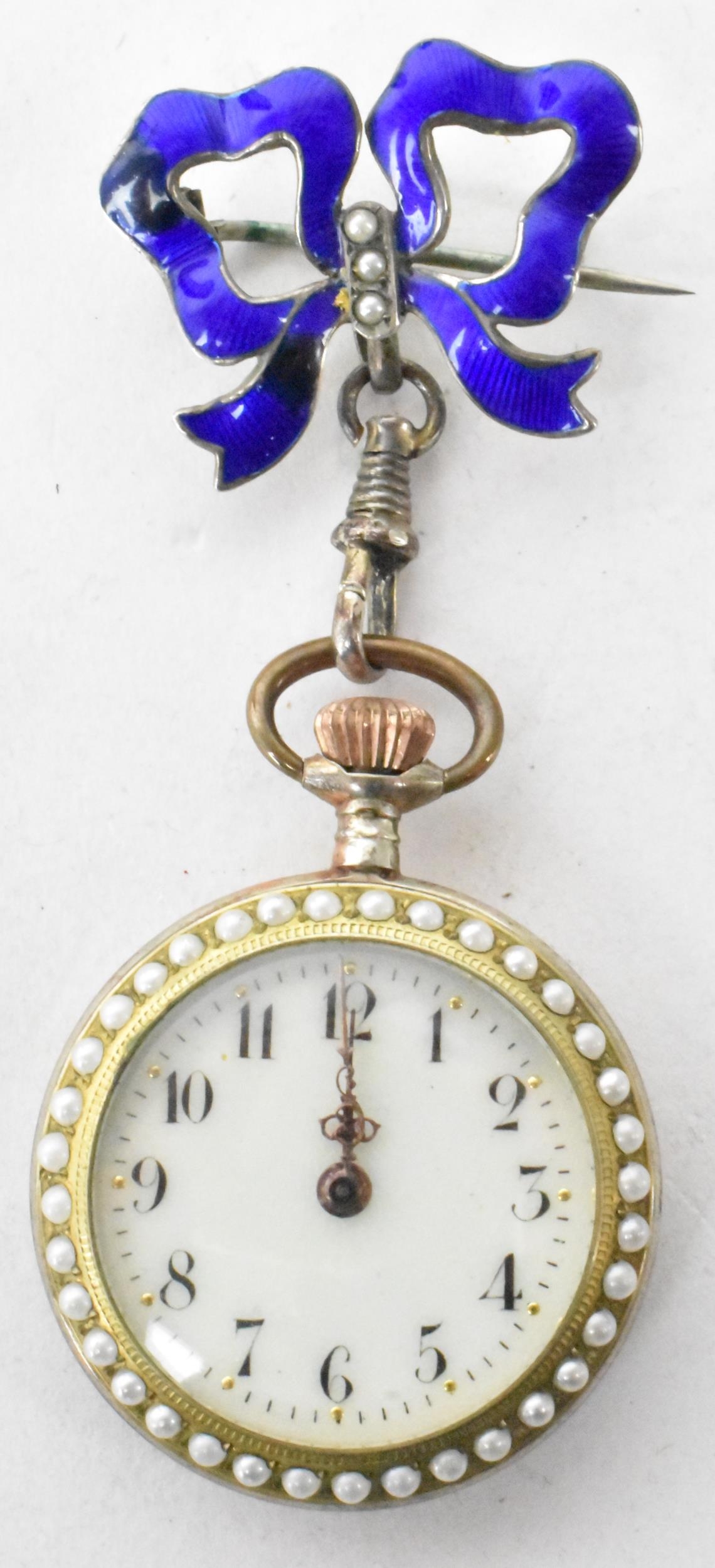 An Edwardian open faced, 800 silver cased keyless would ladies fob watch, the bezel inset with