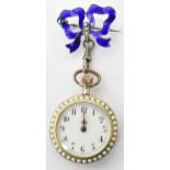An Edwardian open faced, 800 silver cased keyless would ladies fob watch, the bezel inset with