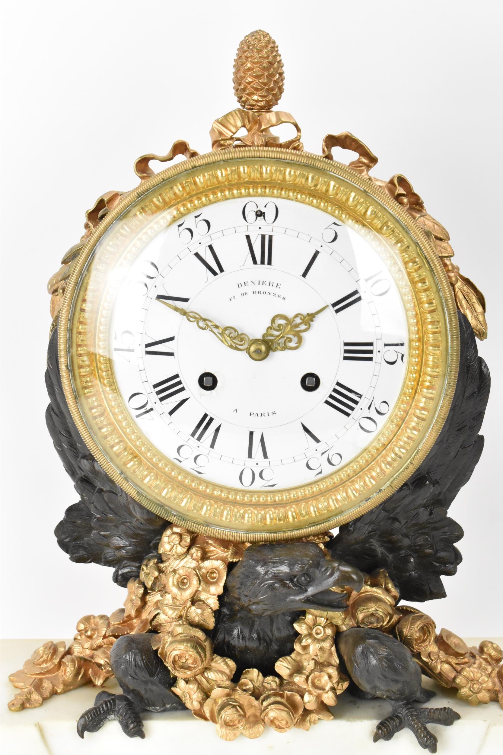 A 19th century French Marble, Bronze and Ormolu Mounted Empire Clock by Deniere of Paris, with large - Bild 2 aus 7