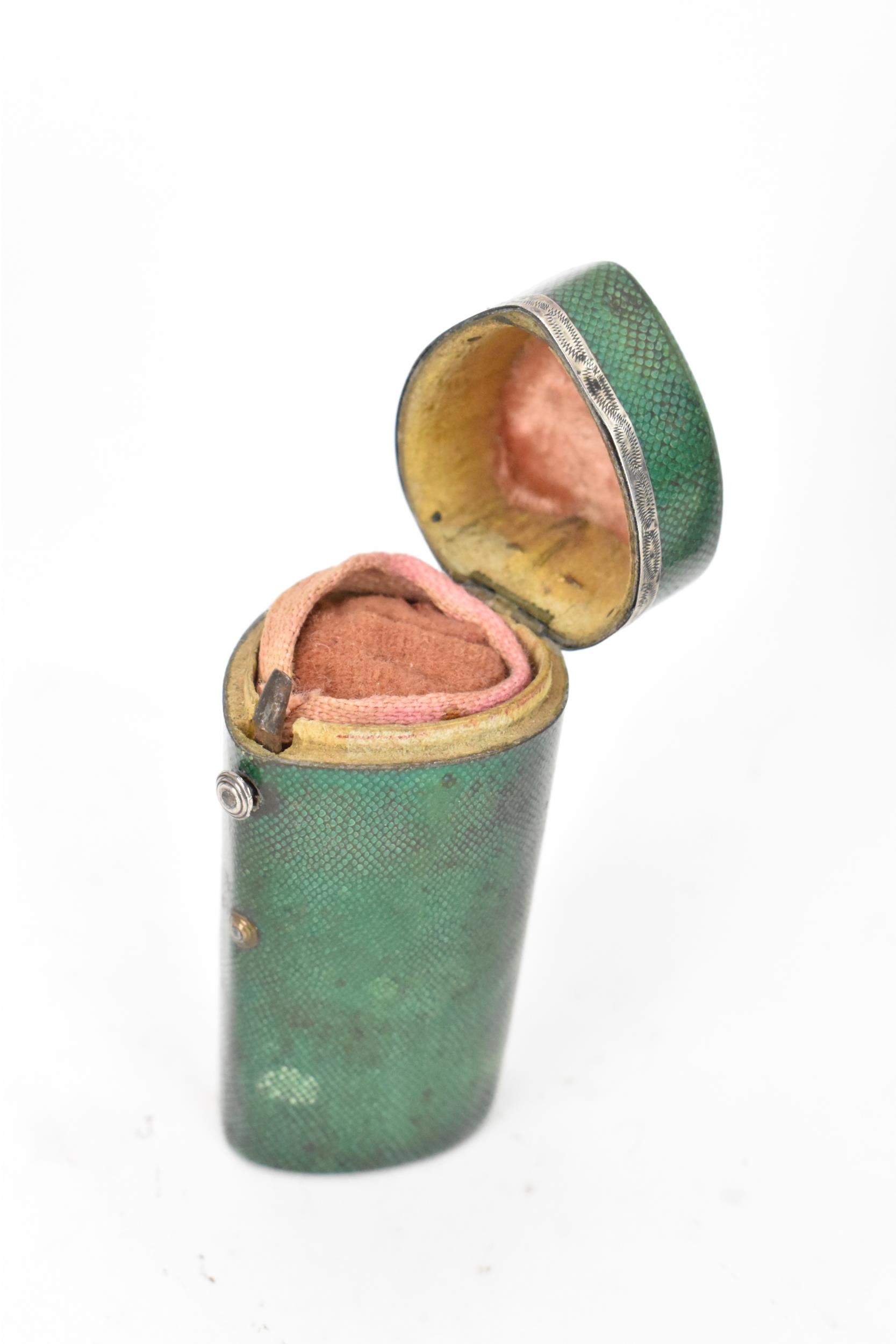 Four late 19th century shagreen items with hinged lids to include a pin cushion, two scent bottle - Image 4 of 5