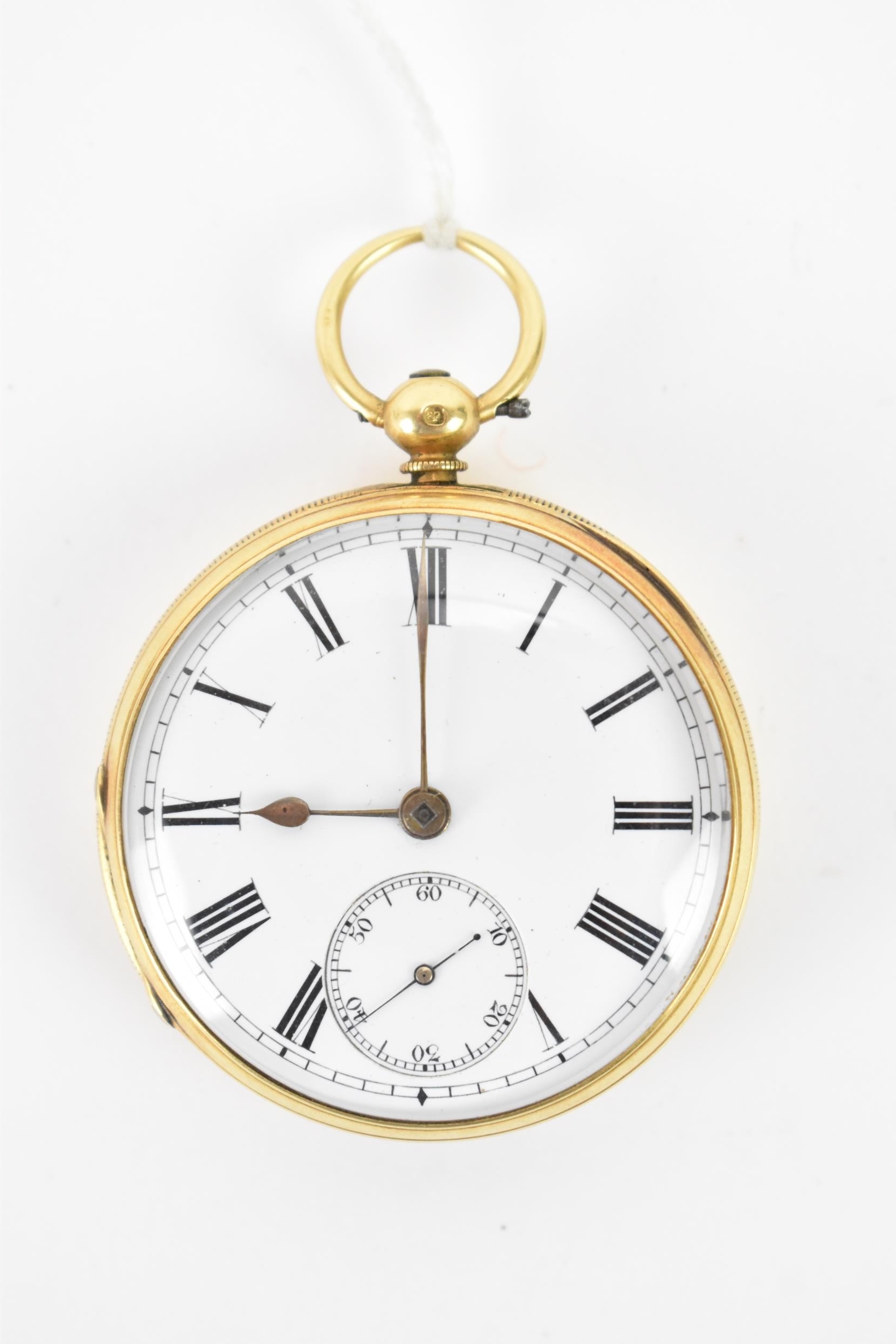 An early 20th century, 18ct gold, open faced pocket watch, the white enamel dial having Roman