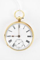 An early 20th century, 18ct gold, open faced pocket watch, the white enamel dial having Roman