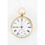 An early 20th century, 18ct gold, open faced pocket watch, the white enamel dial having Roman