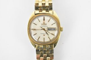 An Omega Constellation Chronometer, automatic, gents, gold plated wristwatch, having a silvered