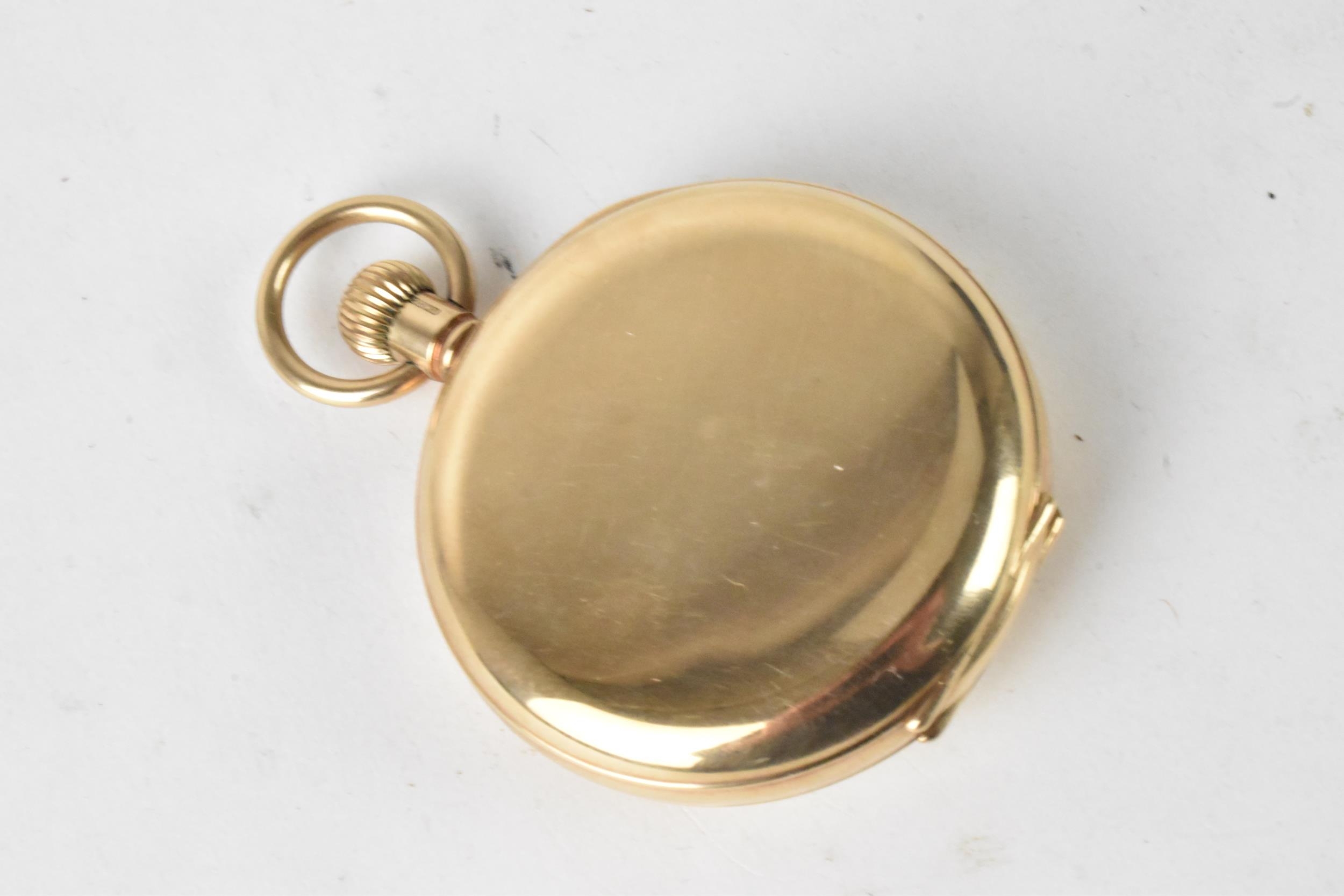 An early 20th century Record Dreadnought, 9ct gold, open faced pocket watch, the white enamel dial - Image 3 of 6