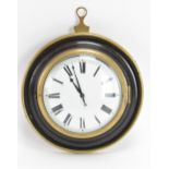 An early 19th century sedan chair clock, having a stepped circular ebonised case with brass