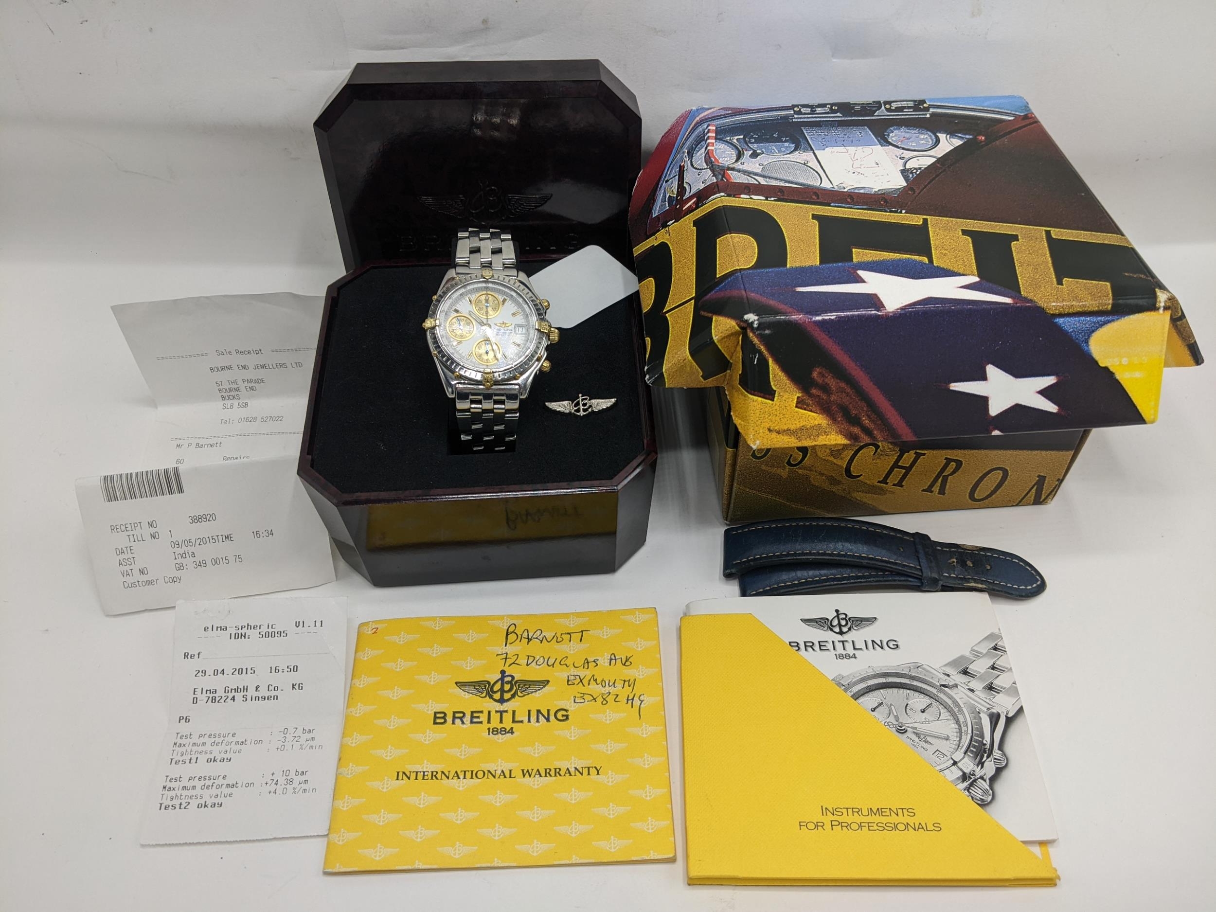 A Breitling Chronomat chronograph gents, automatic, stainless steel wristwatch with gold rider tabs, - Image 2 of 8