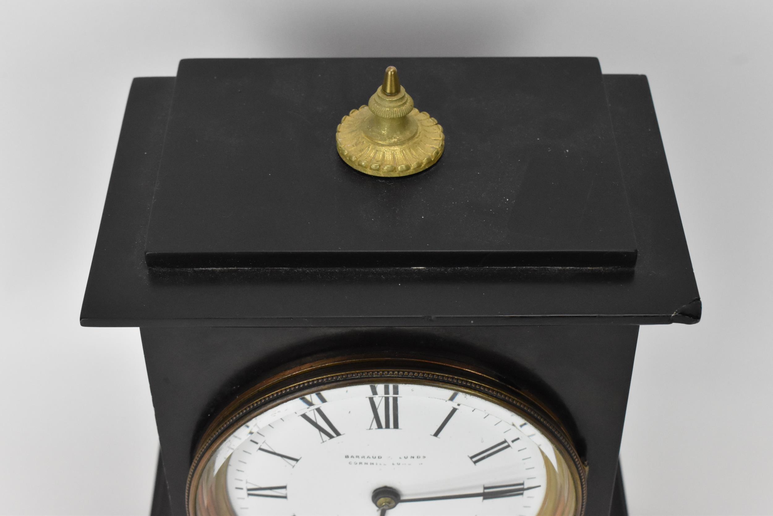 A Barraud & Lunds late Victorian 8 day black marble mantle clock, the case having a gilt metal - Image 2 of 6