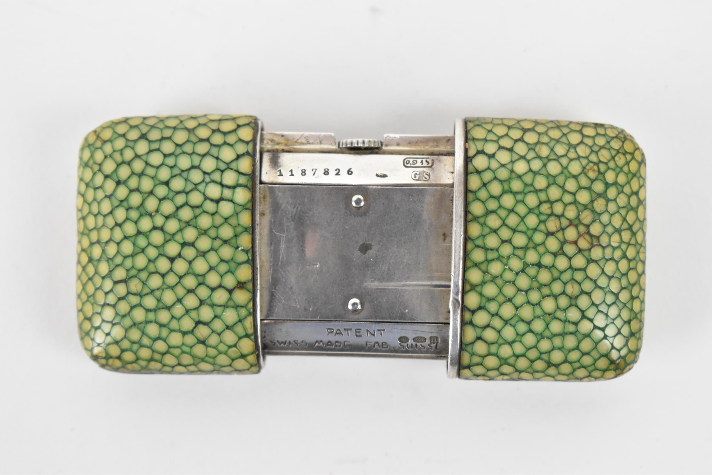 A Movado Chronometre Ermeto Art Deco silver and shagreen travelling purse watch, having a square - Image 2 of 5