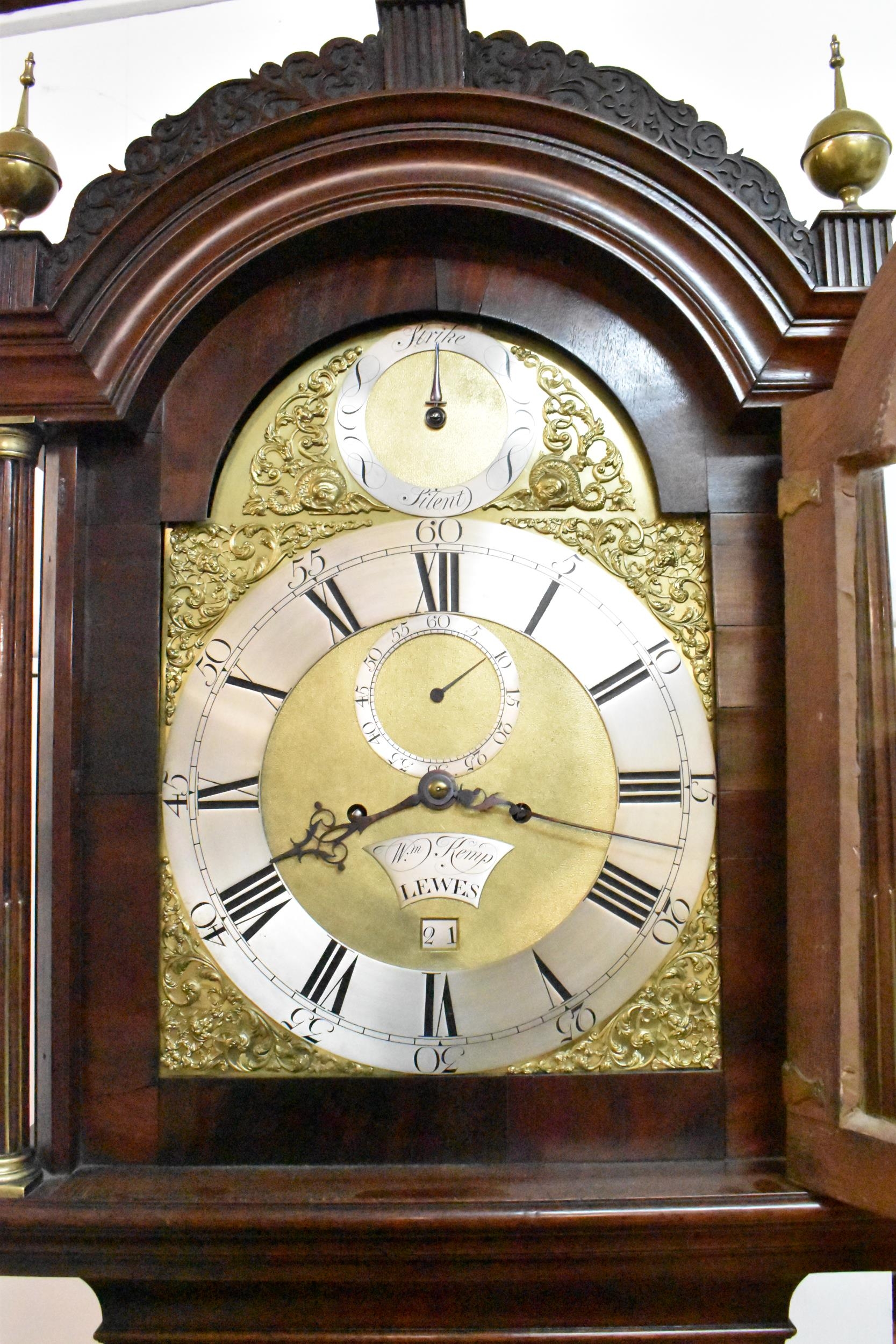 A George III mahogany longcase clock, the case having an arched top with three ball and spike - Image 2 of 9