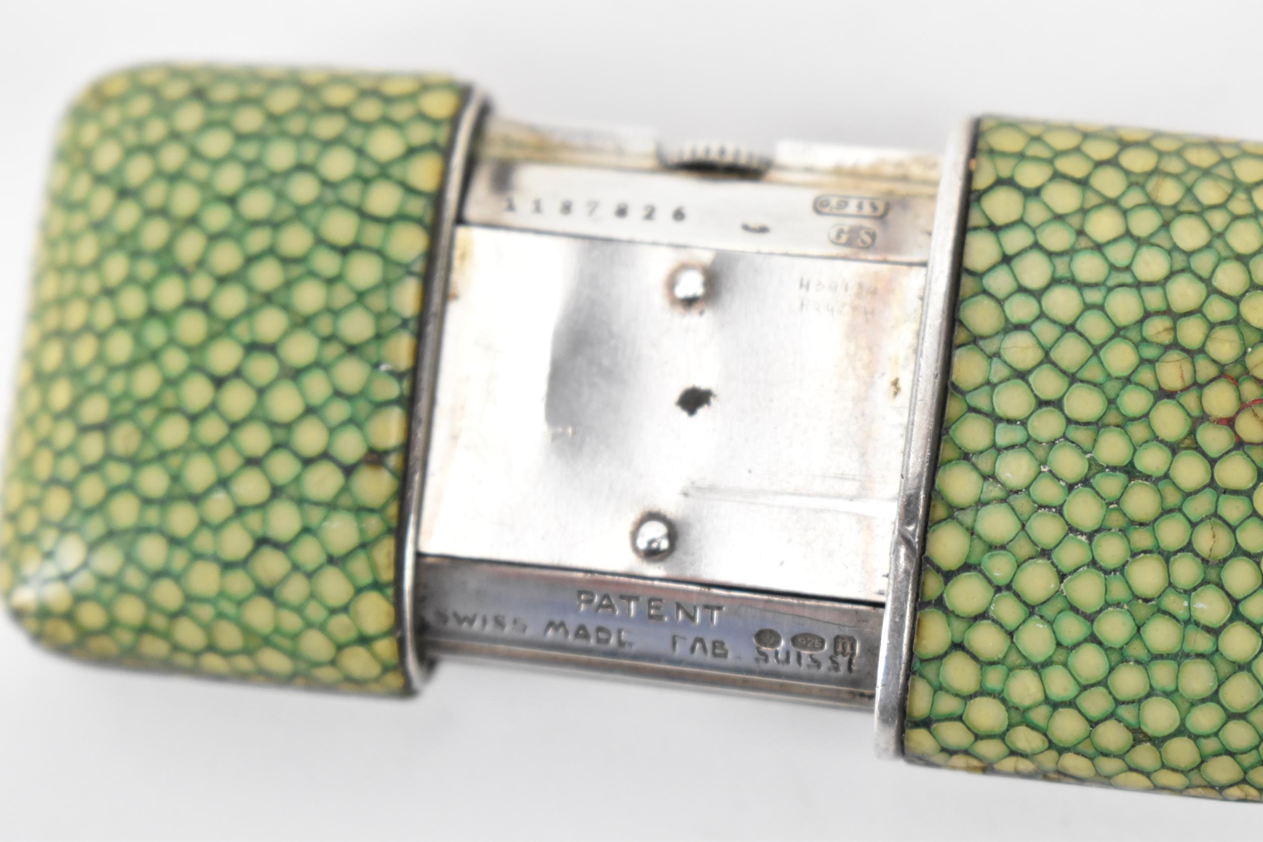 A Movado Chronometre Ermeto Art Deco silver and shagreen travelling purse watch, having a square - Image 3 of 5