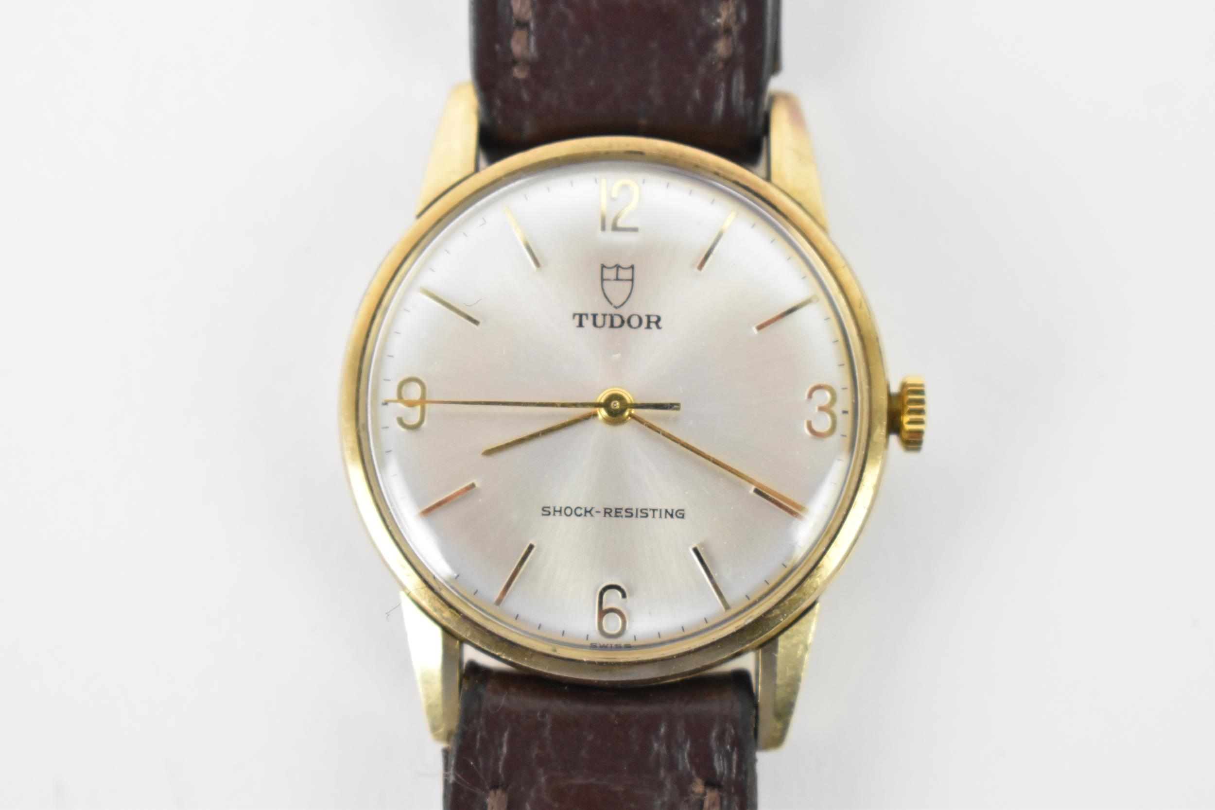 A Tudor, manual wind, gents, 9ct gold wristwatch, circa 1970s, having a silvered dial, centre