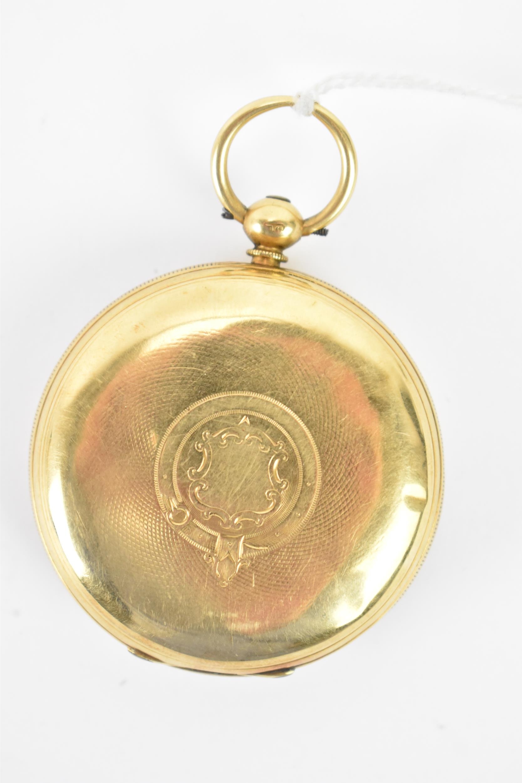 An early 20th century, 18ct gold, open faced pocket watch, the white enamel dial having Roman - Image 3 of 5