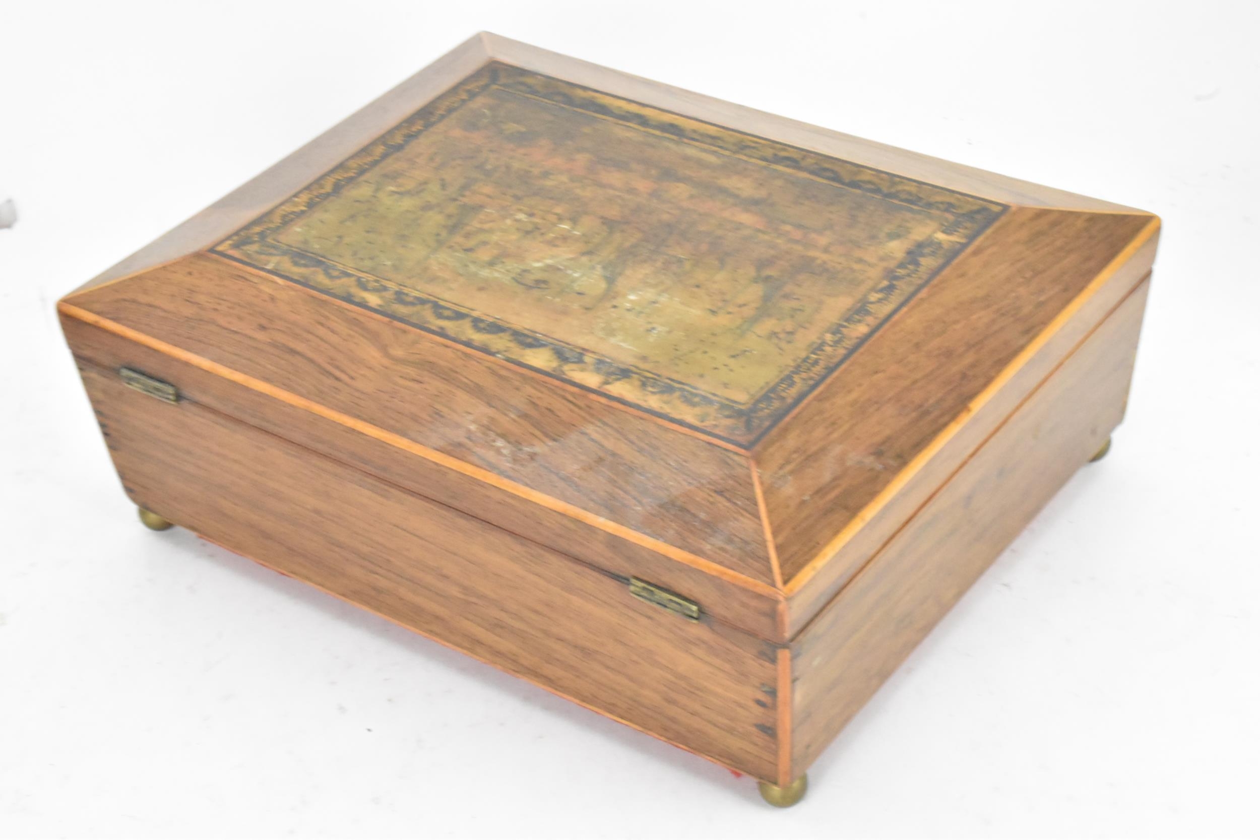 Two boxes to include a 19th century Tunbridge ware box, the hinged lid depicting Brighton Pavilion - Image 3 of 7