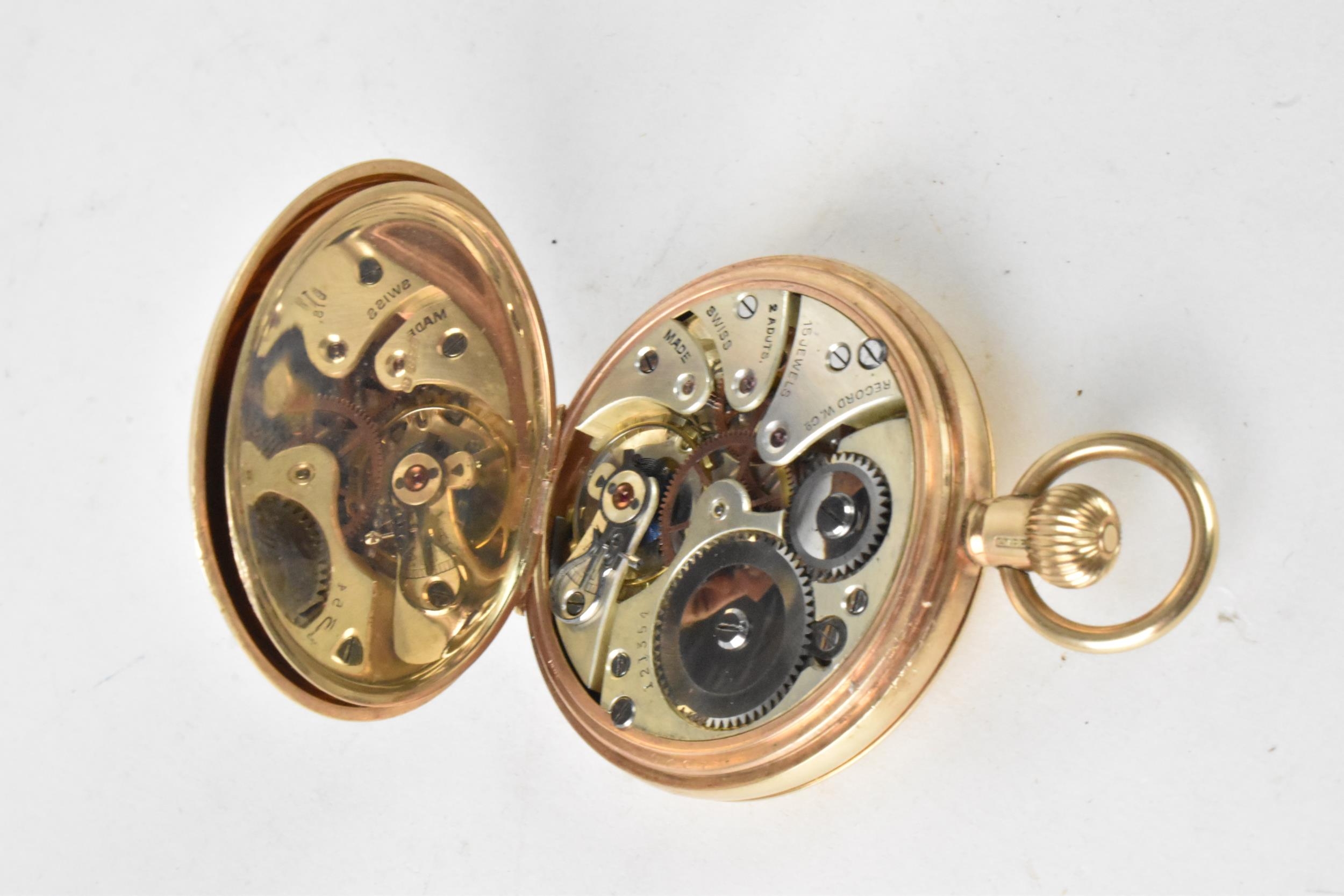 An early 20th century Record Dreadnought, 9ct gold, open faced pocket watch, the white enamel dial - Image 5 of 6