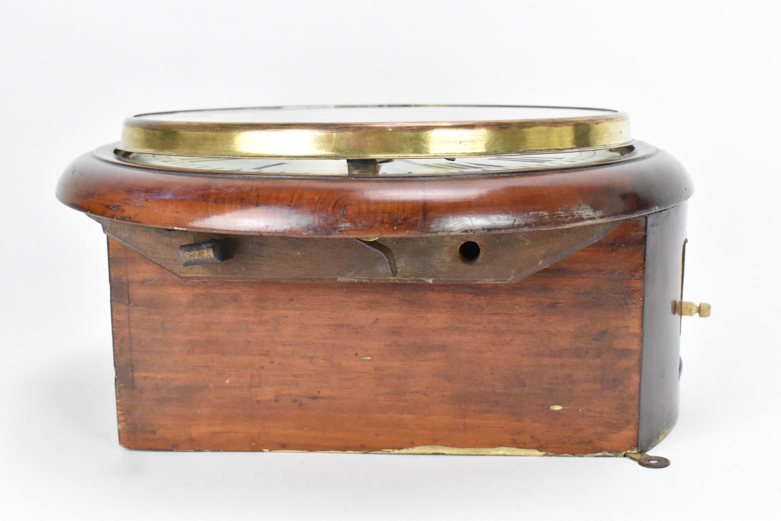 A 19th century mahogany cased dial clock, the 10" white painted dial with Roman numerals, signed Jas - Image 4 of 7