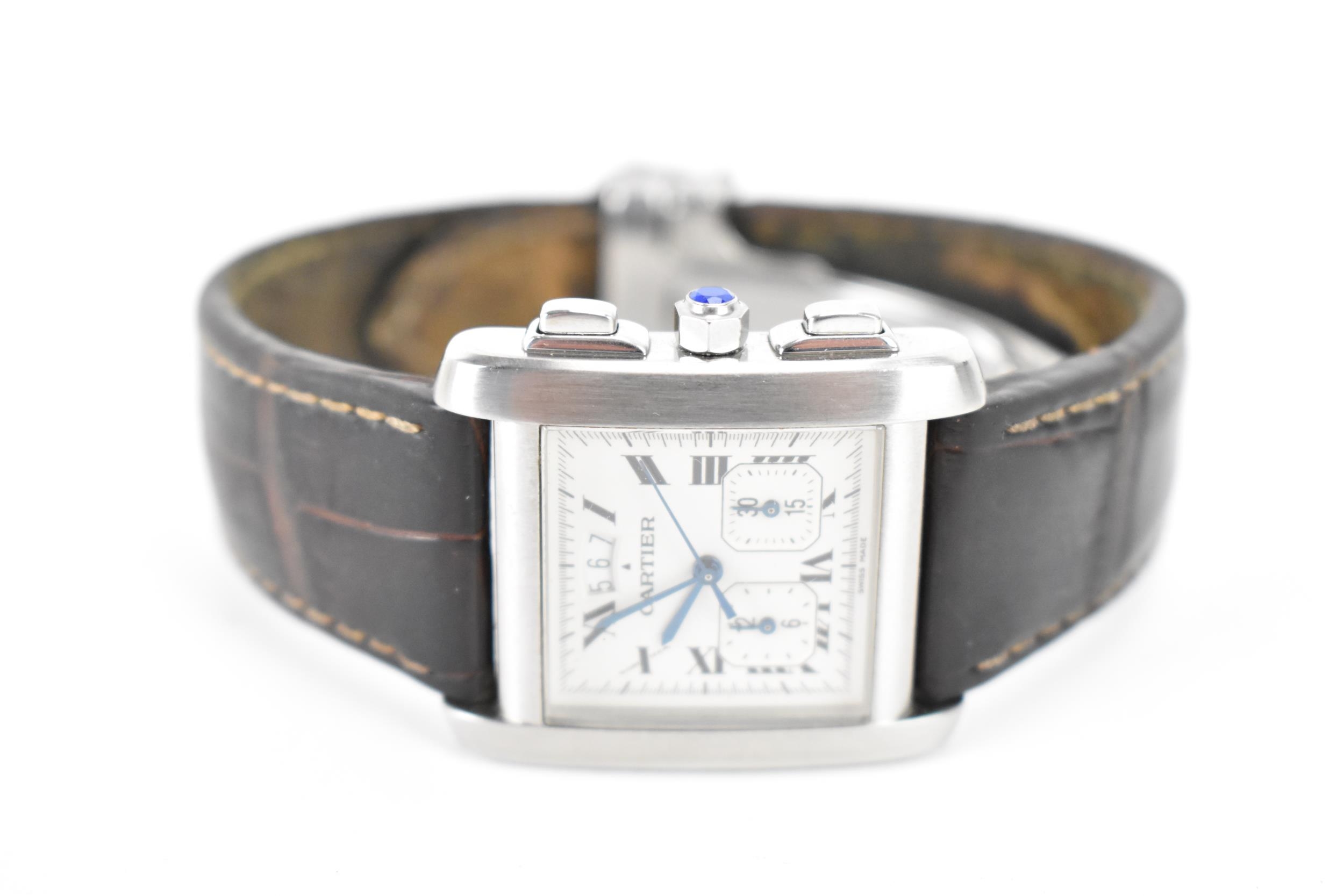 A Cartier Tank Francaise, chronograph, quartz, gents, stainless steel wristwatch, having a square - Image 2 of 6