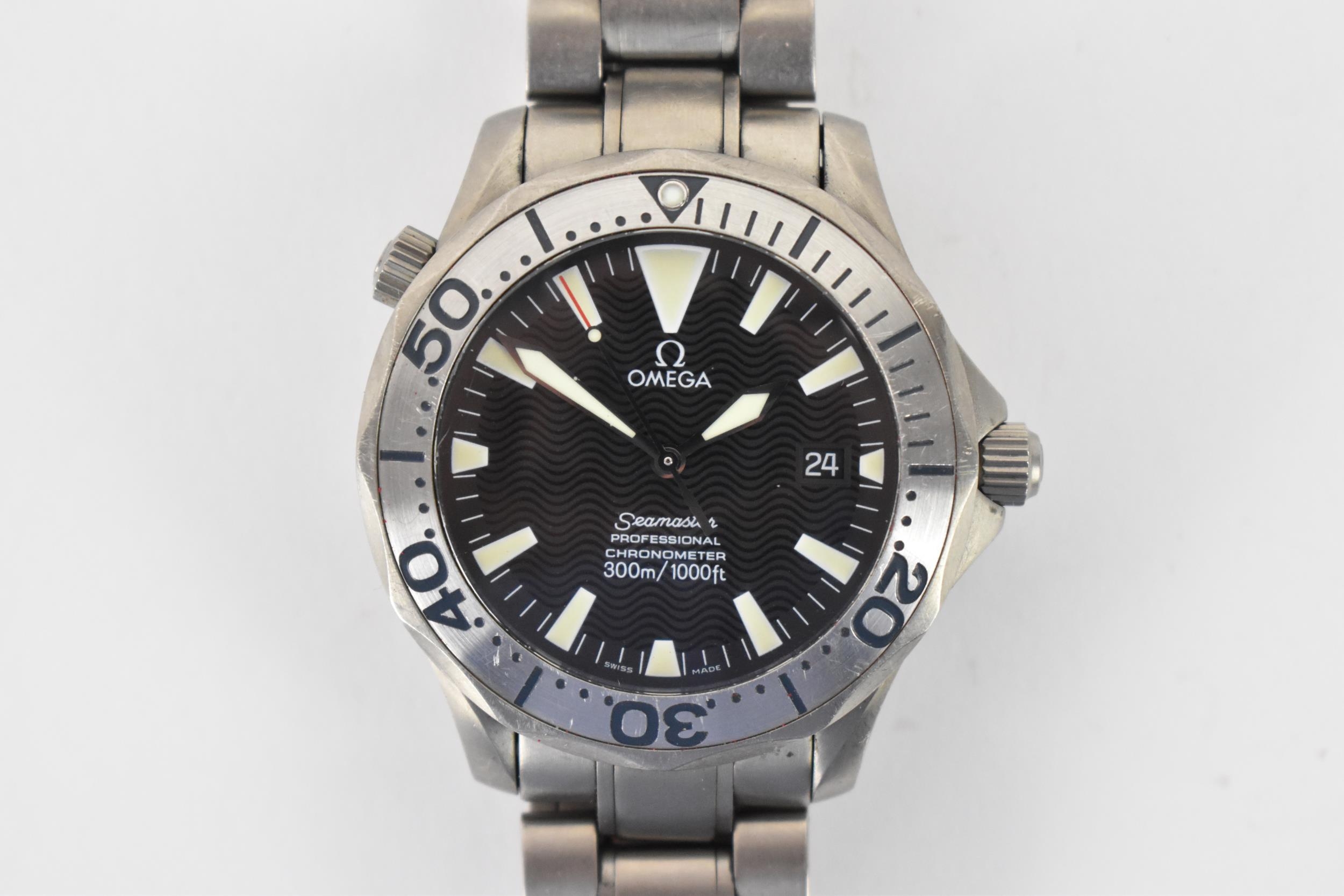 An Omega Seamaster, automatic, gents, stainless steel wristwatch, circa 2000, having a black '