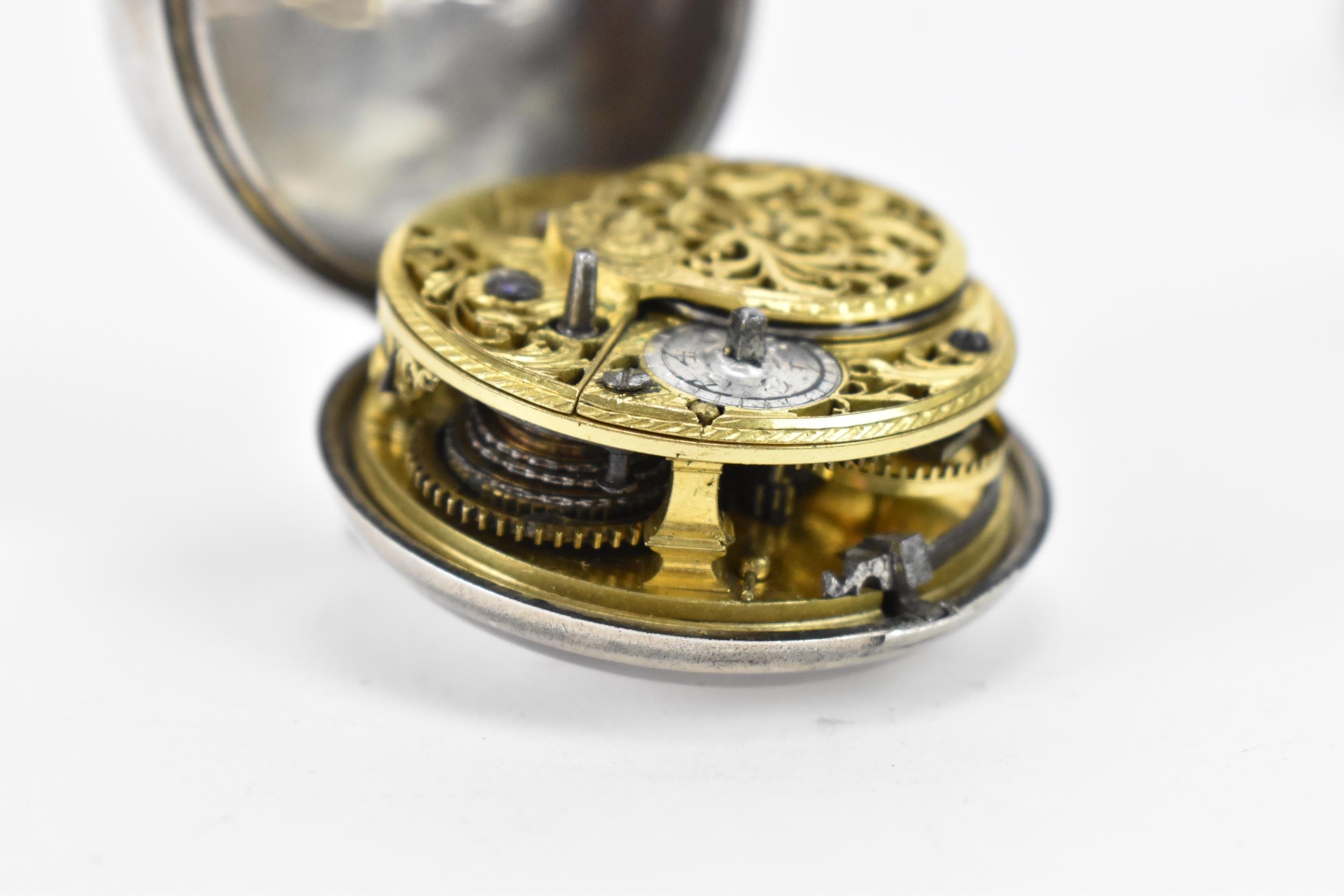 A George III shagreen and silver pair cased pocket watch, the white enamel dial having black Roman - Image 8 of 9