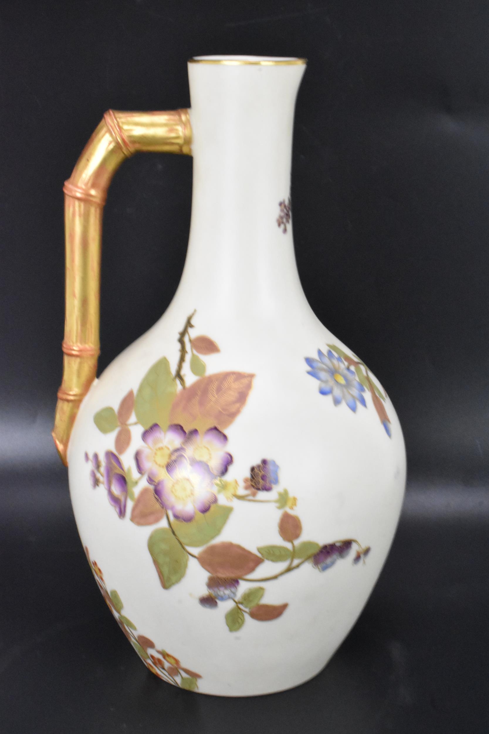 A late 19th century Royal Worcester blush ivory jug, date mark for 1888, shouldered form with bamboo - Image 3 of 5