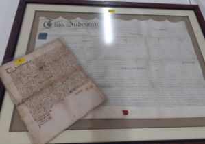 A framed 17th century indenture and a 1649 will originally belonging to John Walker of Lupton.