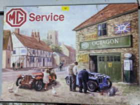 A metal MG Service sign after a painting by Kevin Walsh 50cm x 70cm Location: